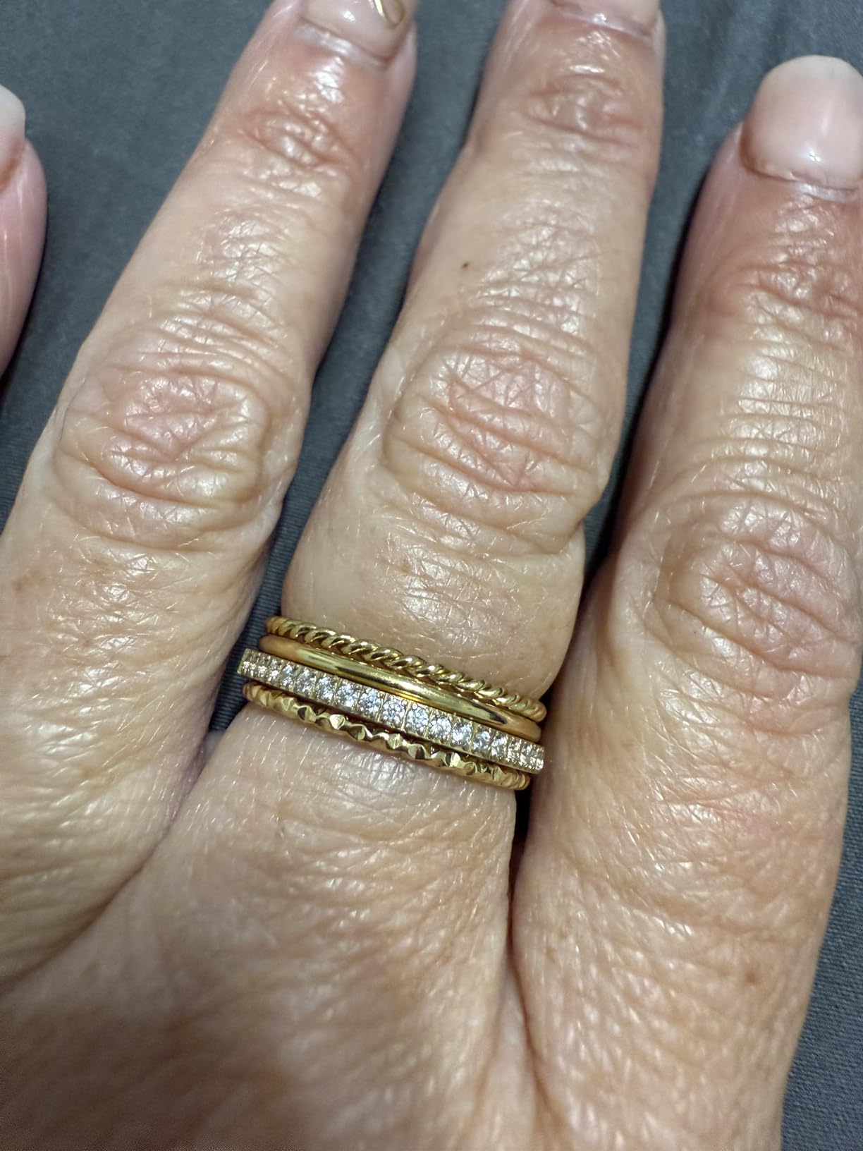 Dainty Stackable Gold Rings for Women Non Tarnish, Stacking 14K Gold Plated CZ Wedding Bands Ring Set, Waterproof Simple Trendy Minimalist Engagement Promise Thumb Pinky Thin Ring Size 5 6 7 8 9 10 11 customer photo 2