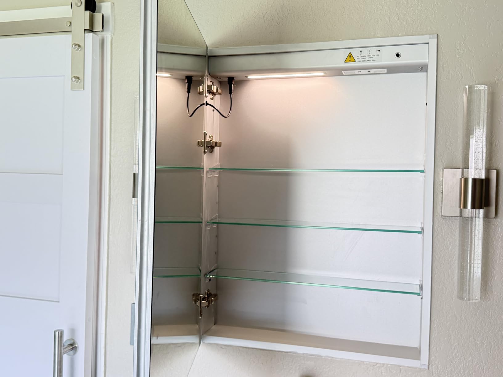 16x24 Inch Medicine Cabinet with Lights, AL Alloy Frame, Hardwired, Recessed or Wall Mount, Mirror Doors/3 Colors/Dimmable/Defog, 2 Outlets & USBs, 2 Shelves (Right Hinge) customer photo 1
