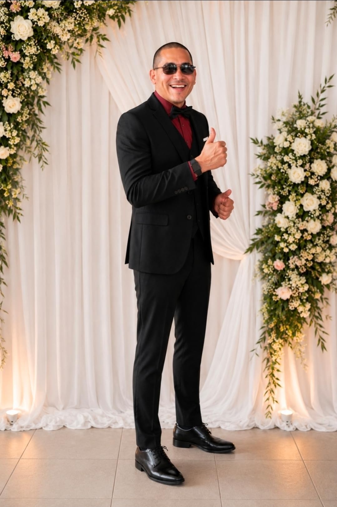 LUPURTY Men's 3 Piece Suit with Bow Tie, One Button Slim Fit Tuxedo Set with Jacket Vest & Pants for Wedding Prom Business customer photo 2