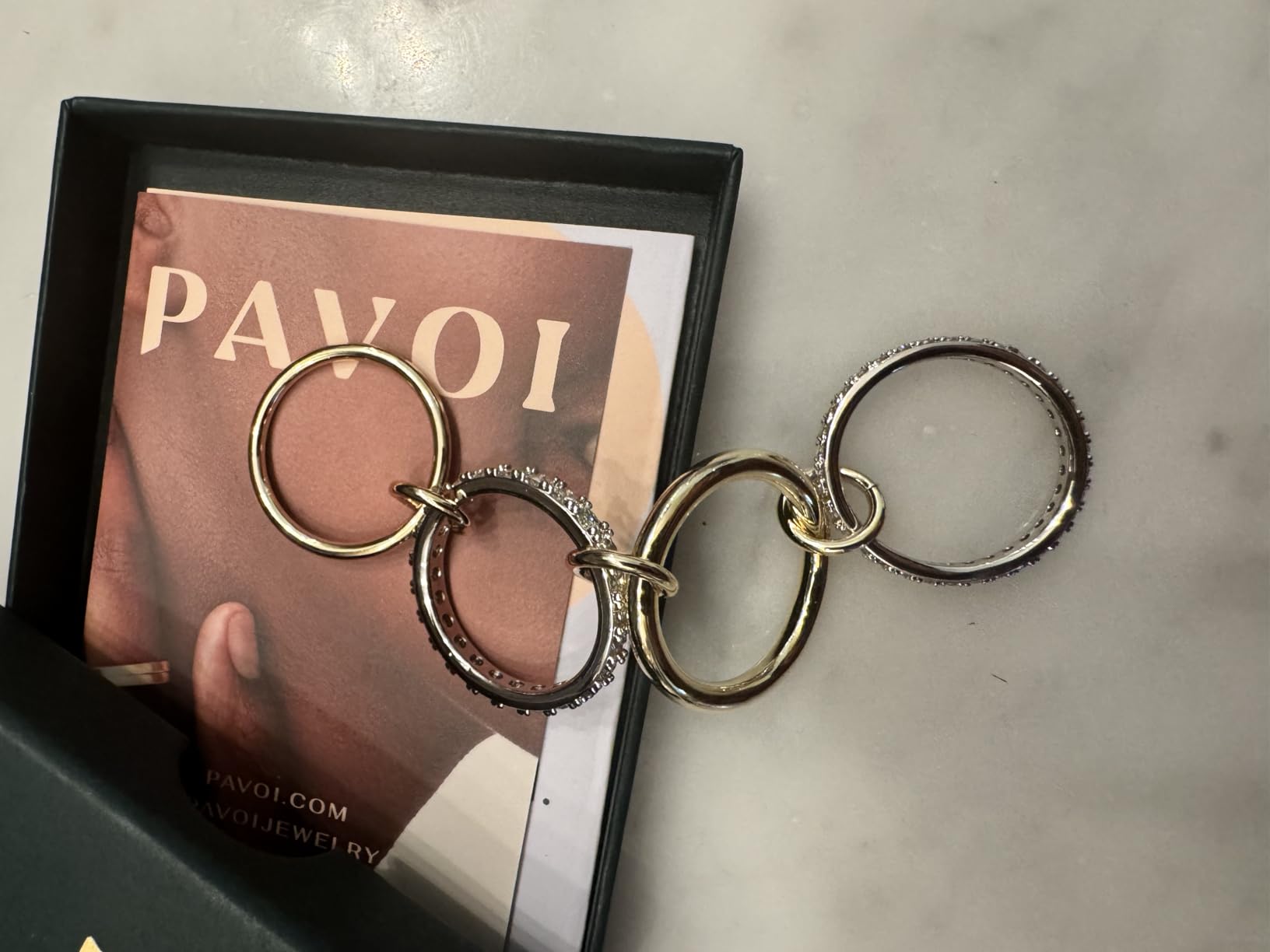 PAVOI 14K Gold Plated Interlocked Stackable Rings for Women - Statement Mixed Metals Multi Ring Stack - Cubic Zirconia Connected Bands Stacking Jewelry customer photo 1