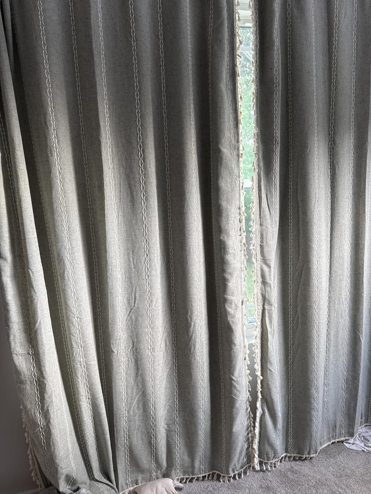 Boho 100% Blackout Curtains 84 Inch 2 Panels Linen Blend Beige | Vintage Farmhouse Rod Pocket, White Cotton Embroidery and Tassel, Bedroom, Living Room, Insulation and Room Darkening customer photo 1