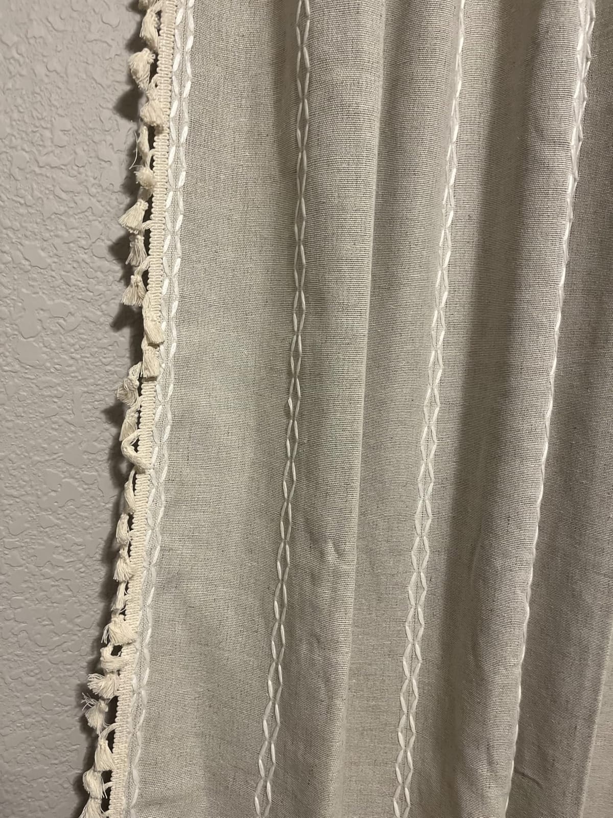 Boho 100% Blackout Curtains 84 Inch 2 Panels Linen Blend Beige | Vintage Farmhouse Rod Pocket, White Cotton Embroidery and Tassel, Bedroom, Living Room, Insulation and Room Darkening customer photo 2
