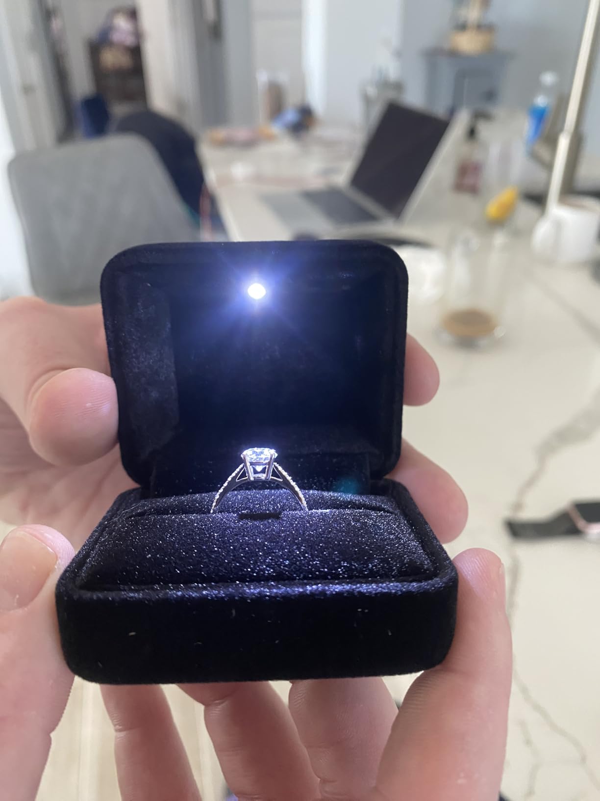 1-3 Carat Lab Grown Diamond Engagement Rings for Women, 14K White Gold Classic 4-Prong IGI Certificate Round Cut Halo Ring, D-E Color VS1-VS2 Clarity customer photo 1