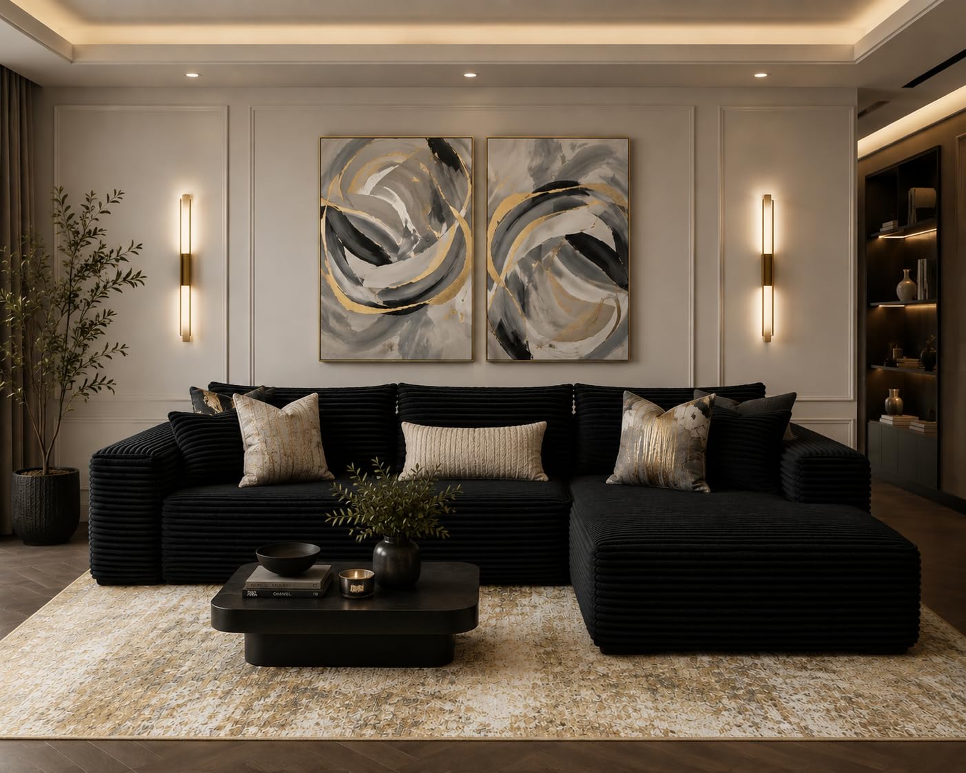 RELEANY Washable Area Rugs 8'x10' Non-Slip Modern Abstract Soft for Living Room Entryway Bedroom Kitchen, Print Pattern, Dark Black Gold customer photo 2