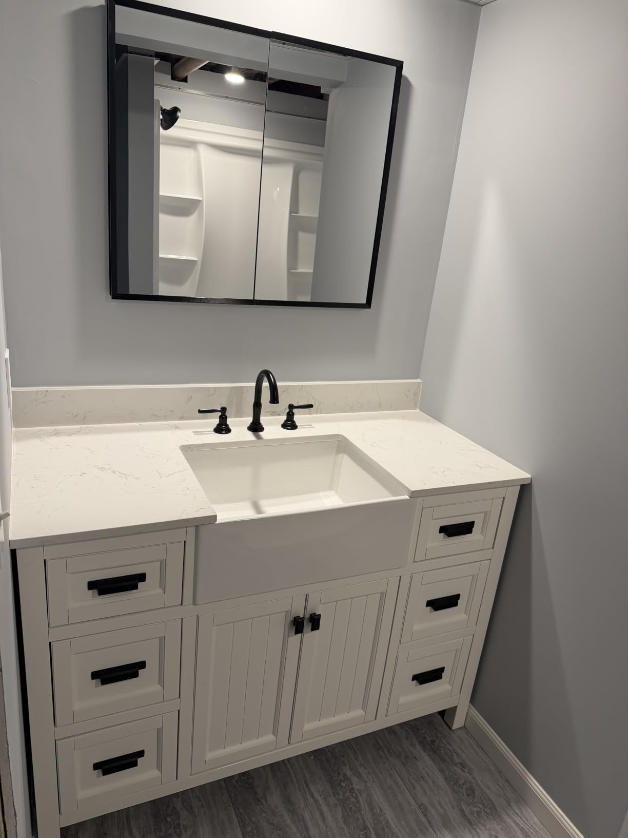 60 Inch Bathroom Vanity Double Sink, Steel Blue | Fully Assembled Solid Wood Double Sink Bathroom Vanity with Soft Closing Doors & Full Extension Dovetail Drawers, Quartz Top customer photo 1