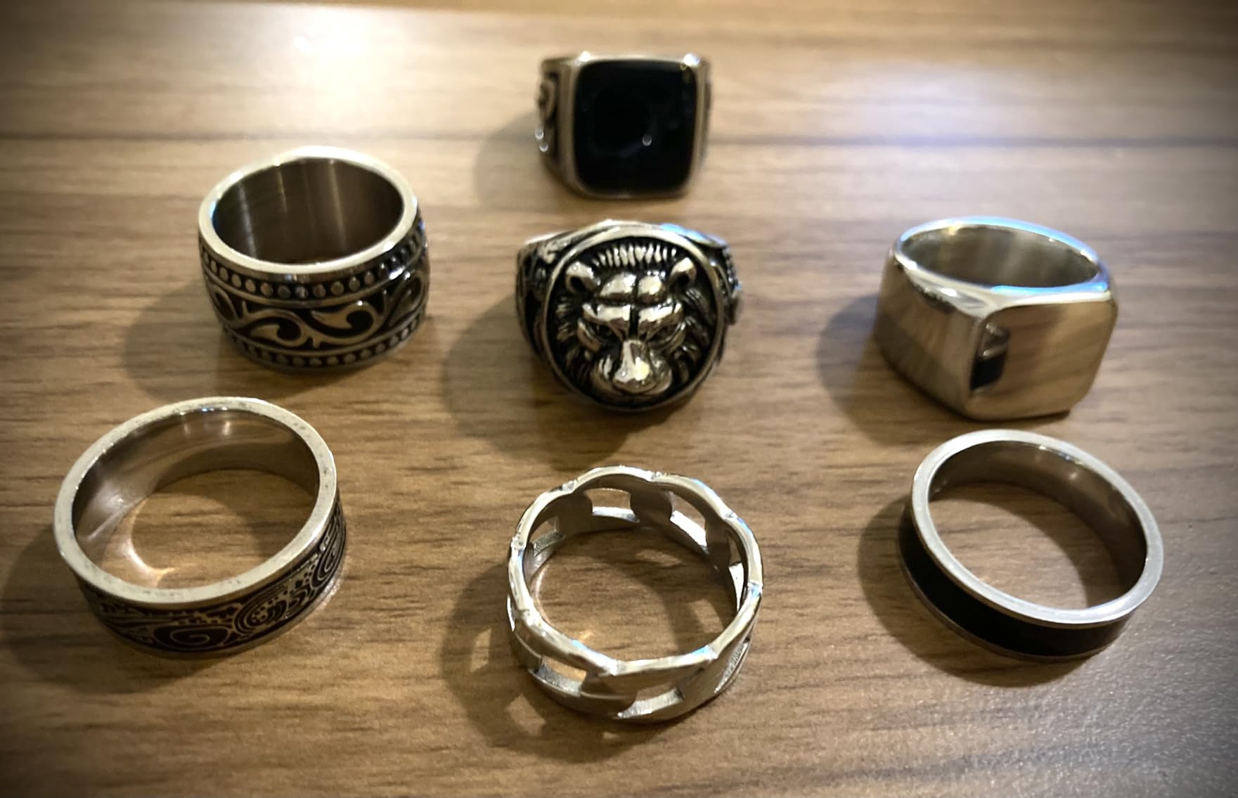 7Pcs Stainless Steel Vintage Signet Rings for Men Square Signet Rings Cuban Link Chain Ring Pinky Thumb Celtic Band Spinner Ring Silver Gold Polished Edge Mens Ring Biker Rings Set,Size 8-13 customer photo 2