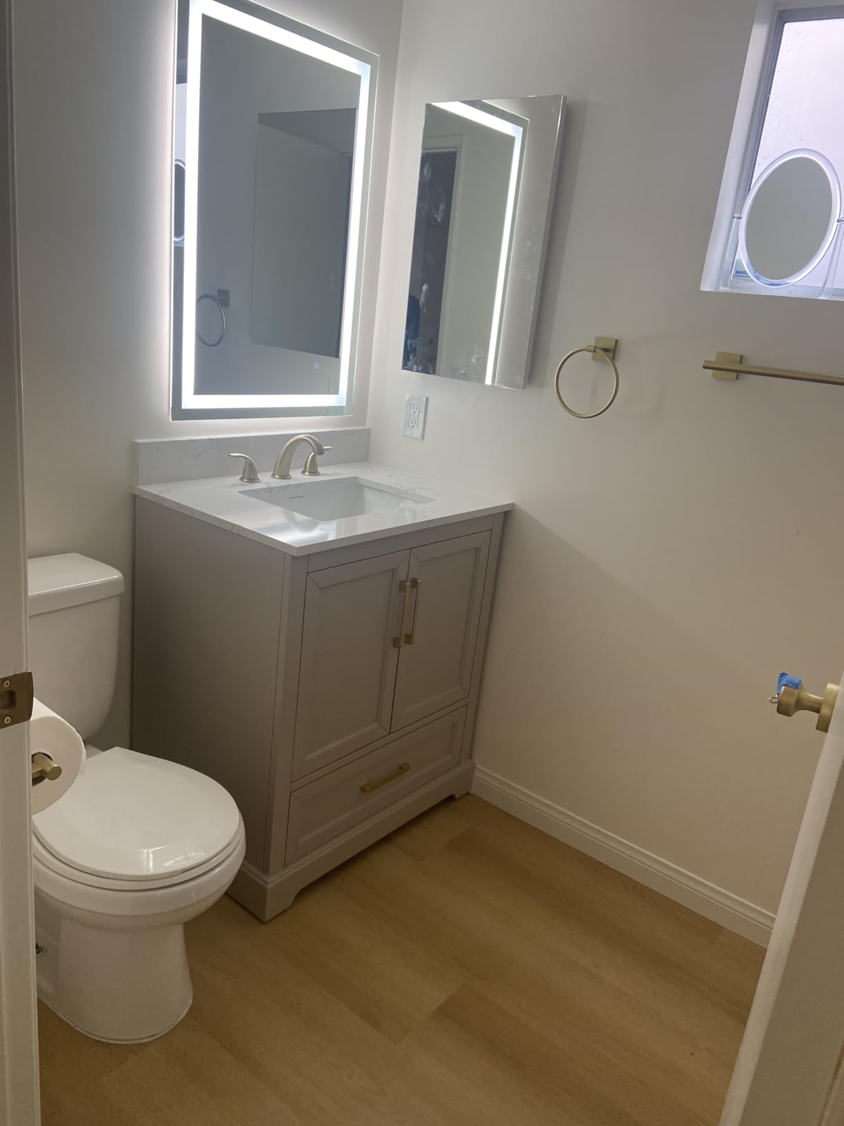 60 Inch Bathroom Vanity with Double Sink Combo, Greige | Solid Wood Frame with Marble Top & Backsplash, Fully-Assembled with 4 Soft-Closing Doors & 5 Dovetail Drawers customer photo 1