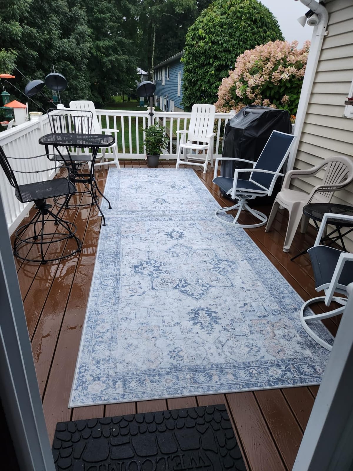 GENIMO 5x8 Outdoor Rug, Washable for Patio and Deck, Blue | Vintage boho medallion design for porch; fade resistant chenille with quick-dry non-slip backing for indoor sunroom customer photo 1