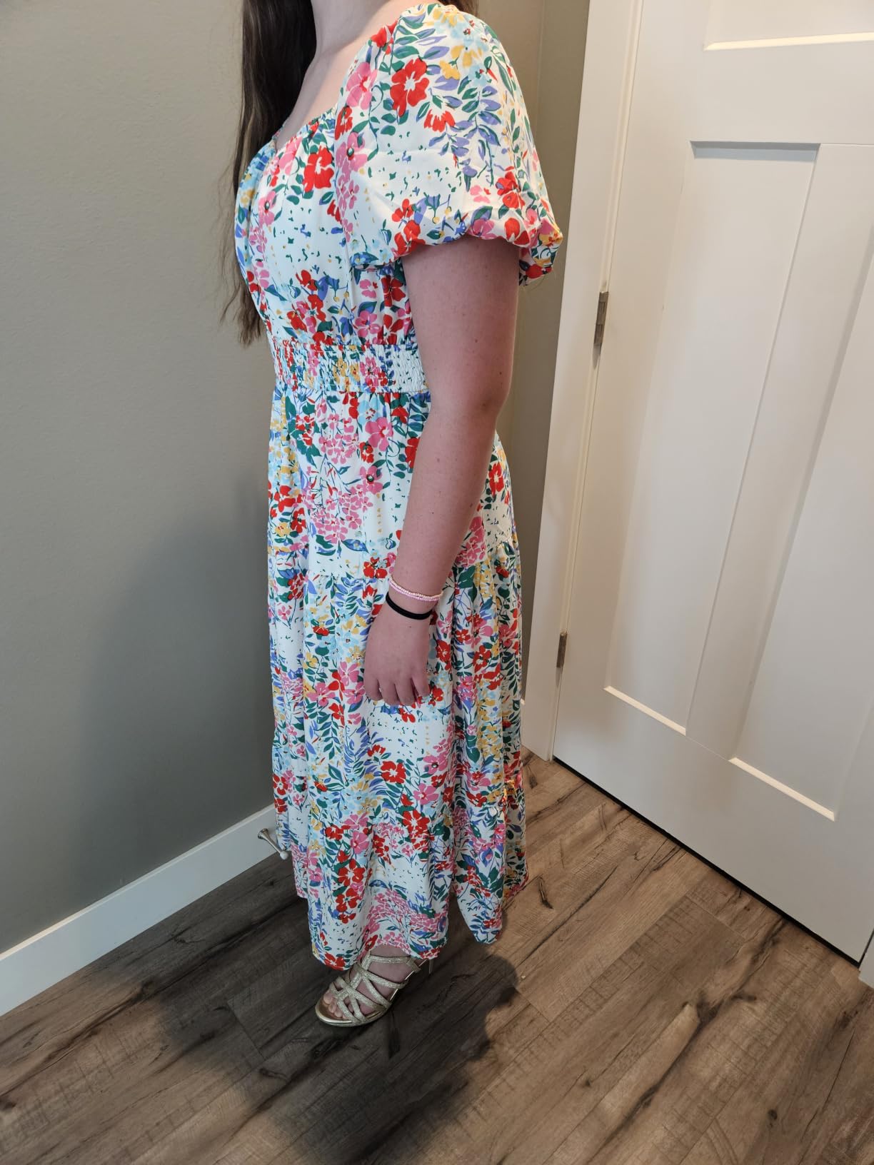 BTFBM Summer Dress for Women 2026 Spring Floral Short Sleeve Casual Flowy A-Line Smocked Tiered Maxi Dresses Pockets customer photo 2