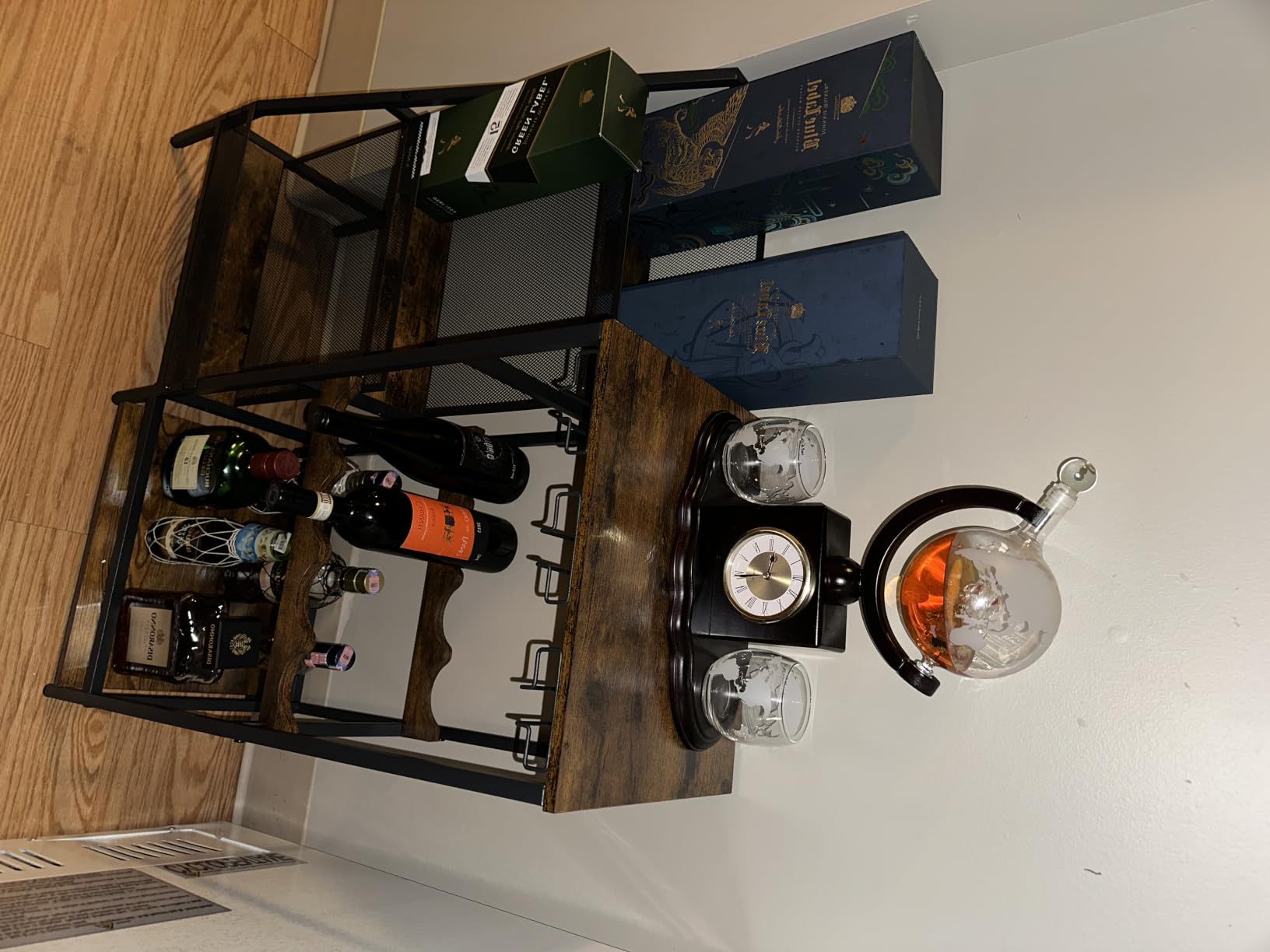 Hayexiha 4-Tier Stepped Freestanding Wine Rack, Large Capacity Liquor Cabinet with Anti-Fall Guardrails and Rounded Corners, Bottle Display Shelf & Mini Bar for Living Room, Home Bar, Kitchen Corner customer photo 1
