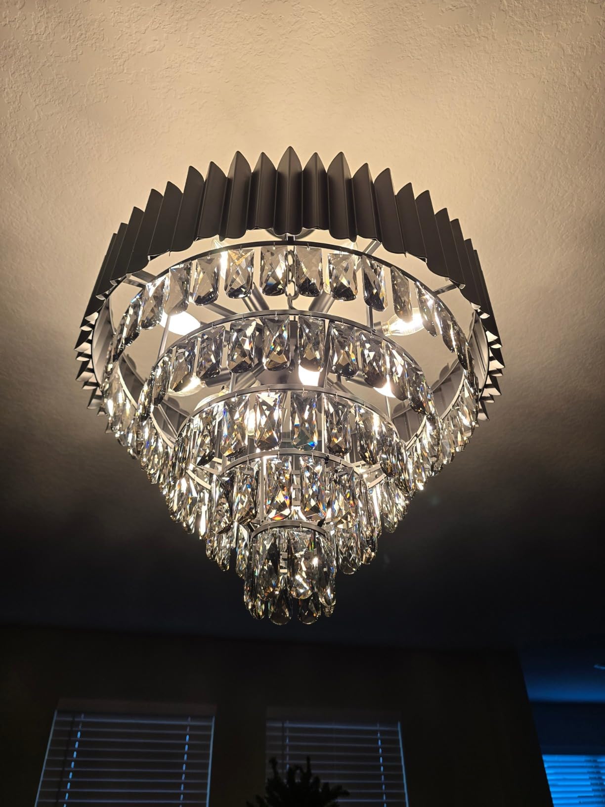 Black Chandelier Large Crystal Round Chandelier for High Ceiling 12 Lights Staircase Pendant Light Fixture Hanging Ceiling Light for Dining Room Living Room Entryway Foyer customer photo 1