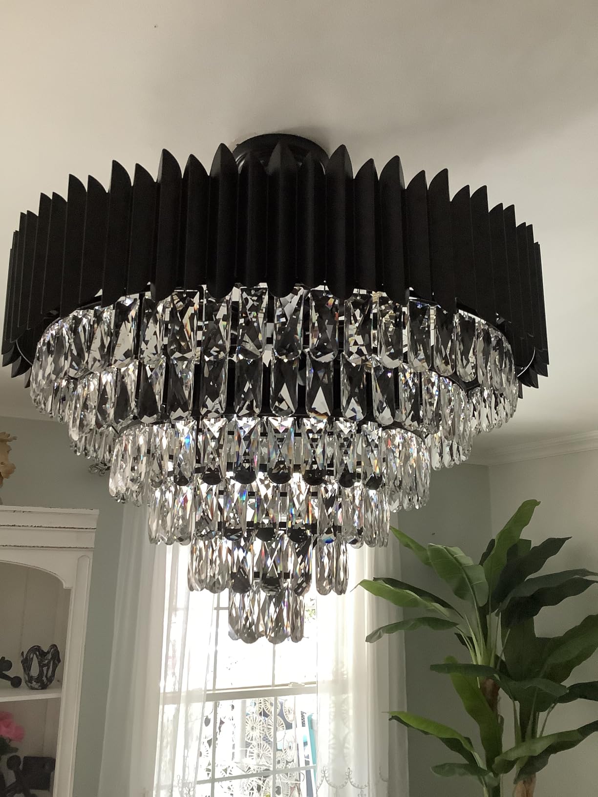 Black Chandelier Large Crystal Round Chandelier for High Ceiling 12 Lights Staircase Pendant Light Fixture Hanging Ceiling Light for Dining Room Living Room Entryway Foyer customer photo 2