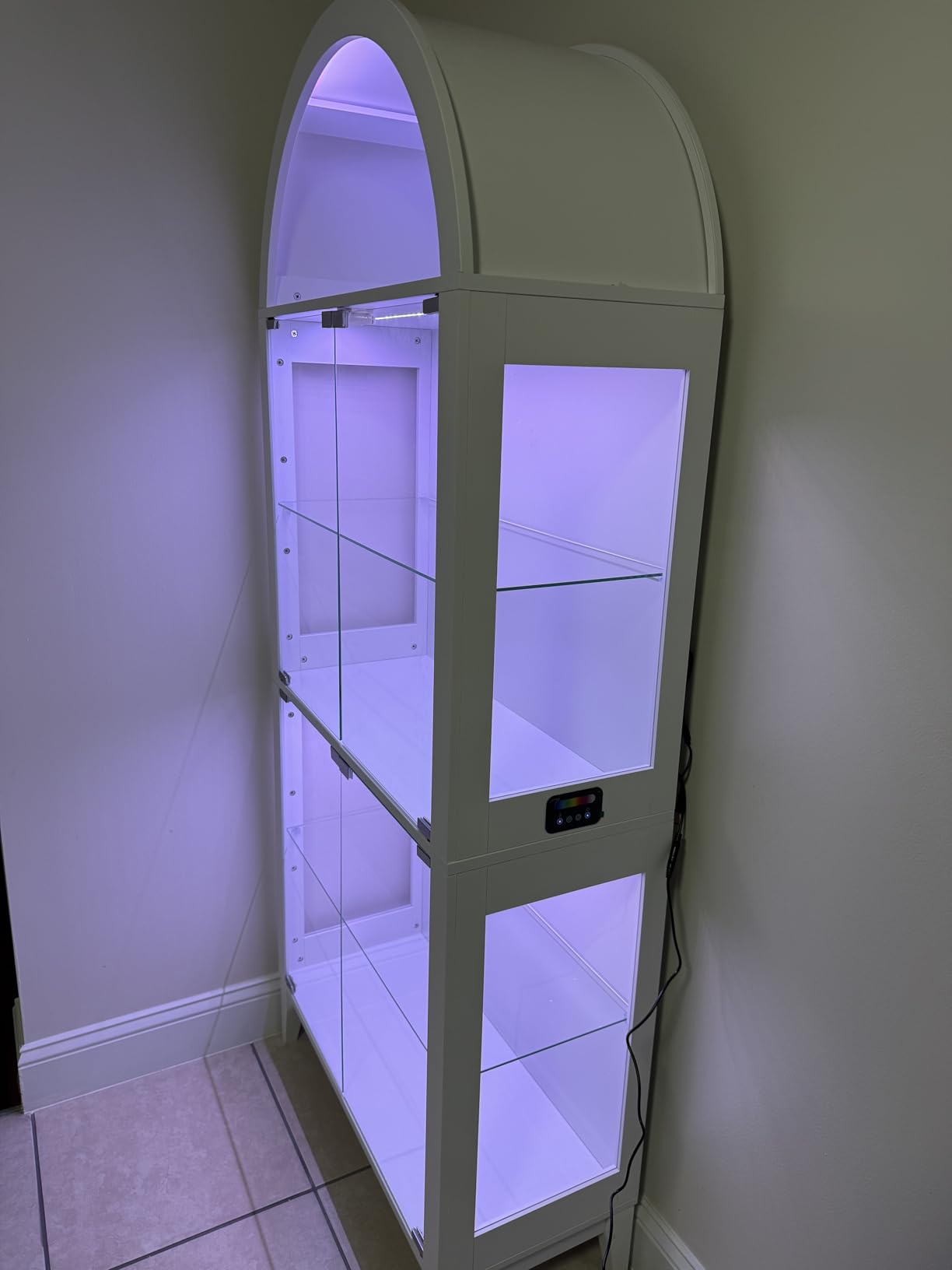 HNEBC Arched Glass Display Cabinet with Glass Doors & RGB LED Lights, Black | Lighted Display Case with Motion Sensor, Curio Cabinet for Collectibles, Bookcase with 9 Cloud Shelves for Living Room customer photo 2
