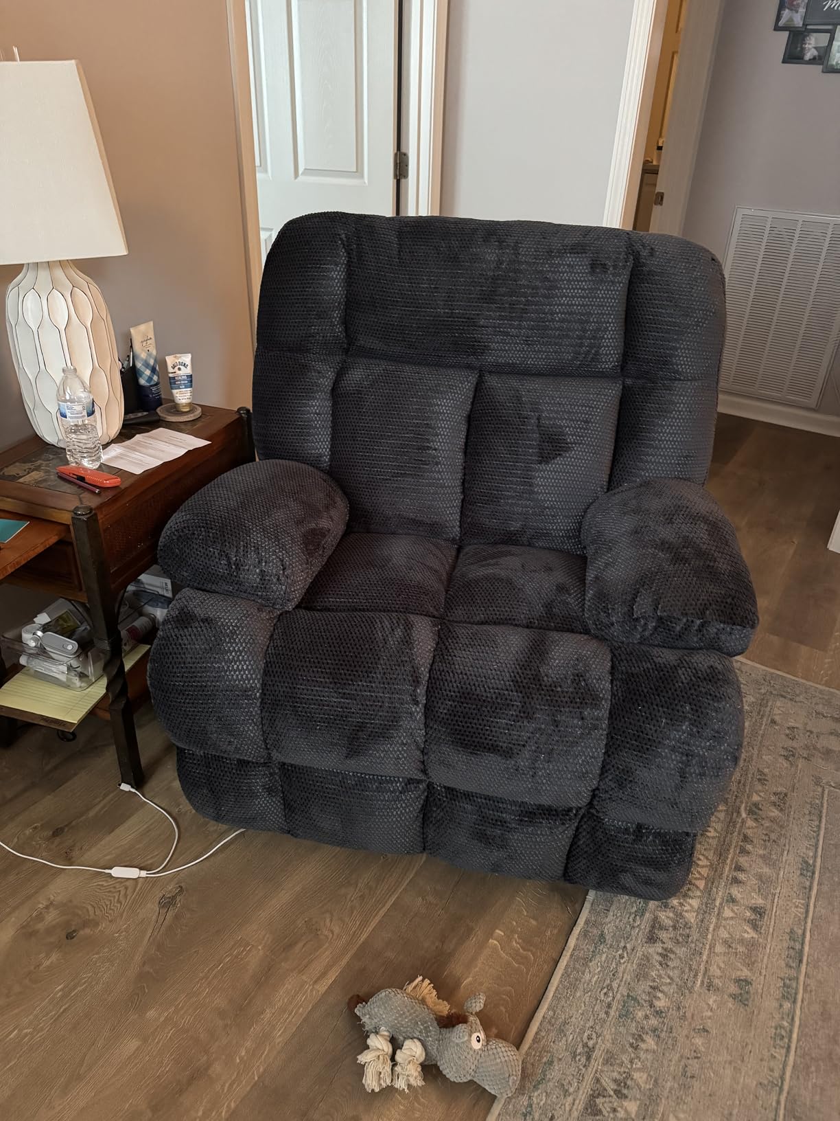 Oversized Power Zero Gravity Recliner Chairs for Adults, Electric Reclining 0 Gravity Chair for Big Man, Soft Fabric Overstuffed Single Recliners with USB Charger Port for Living Room, Grey customer photo 1