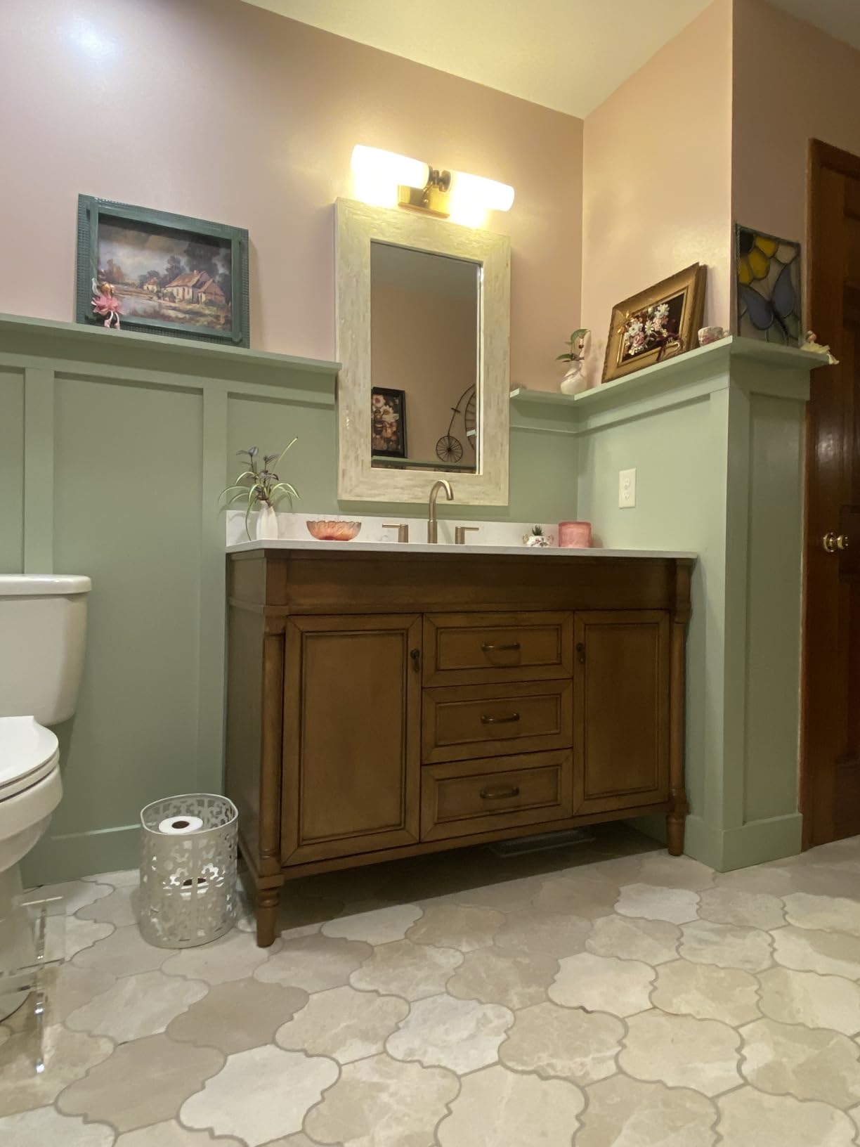 60 Inch Bathroom Vanity with Double Sink Combo, Light Walnut | Classic Cabinet with Countertop & Backsplash, Solid Wood Frame with Soft Closing Doors & 3 Dovetail Drawers, Ceramic Sink customer photo 2