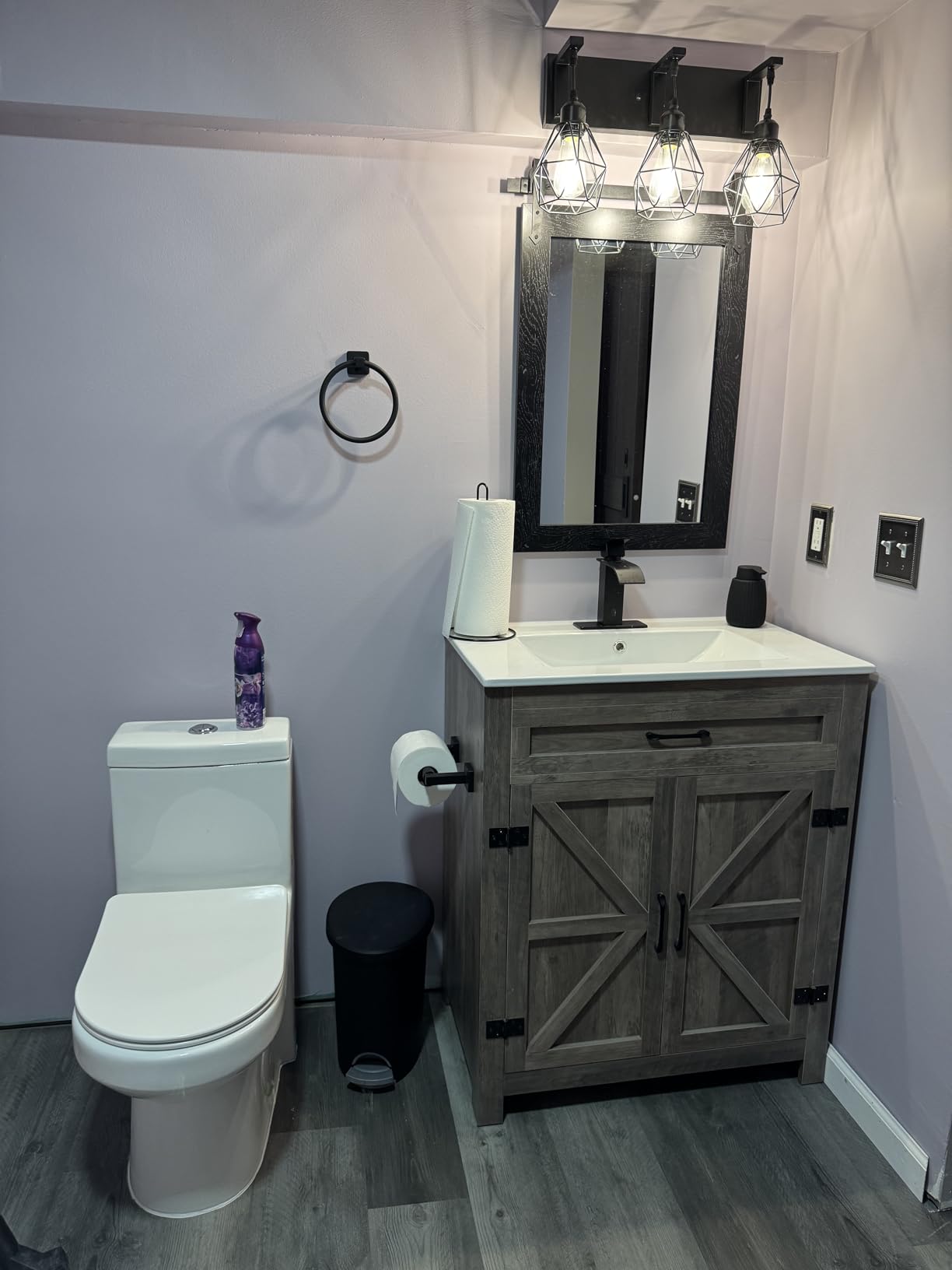 VINGLI 24 Inch Floating Bathroom Vanity with Vessel Sink, Wall-Mounted Dark Walnut Cabinet with Adjustable Open Shelf, Fluted Soft-Close Door and Plumbing Cutout customer photo 1