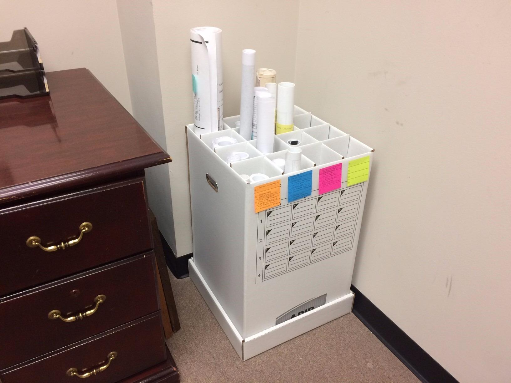 Adir Cardboard Roll File Storage Organizer - Vertical File Sorter - Blueprint, Poster, Plans, Gift Wrap, And Map Holder Station-16 Slots (for Rolls up to 25 Inches Long) customer photo 1