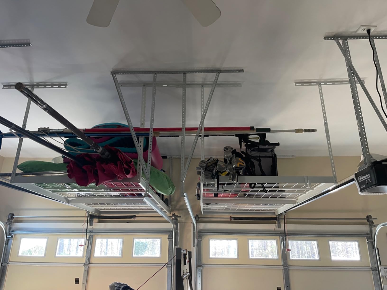 SafeRacks White 4x8 Overhead Storage Rack w/ 5-pc Hook Pack (12”-24
