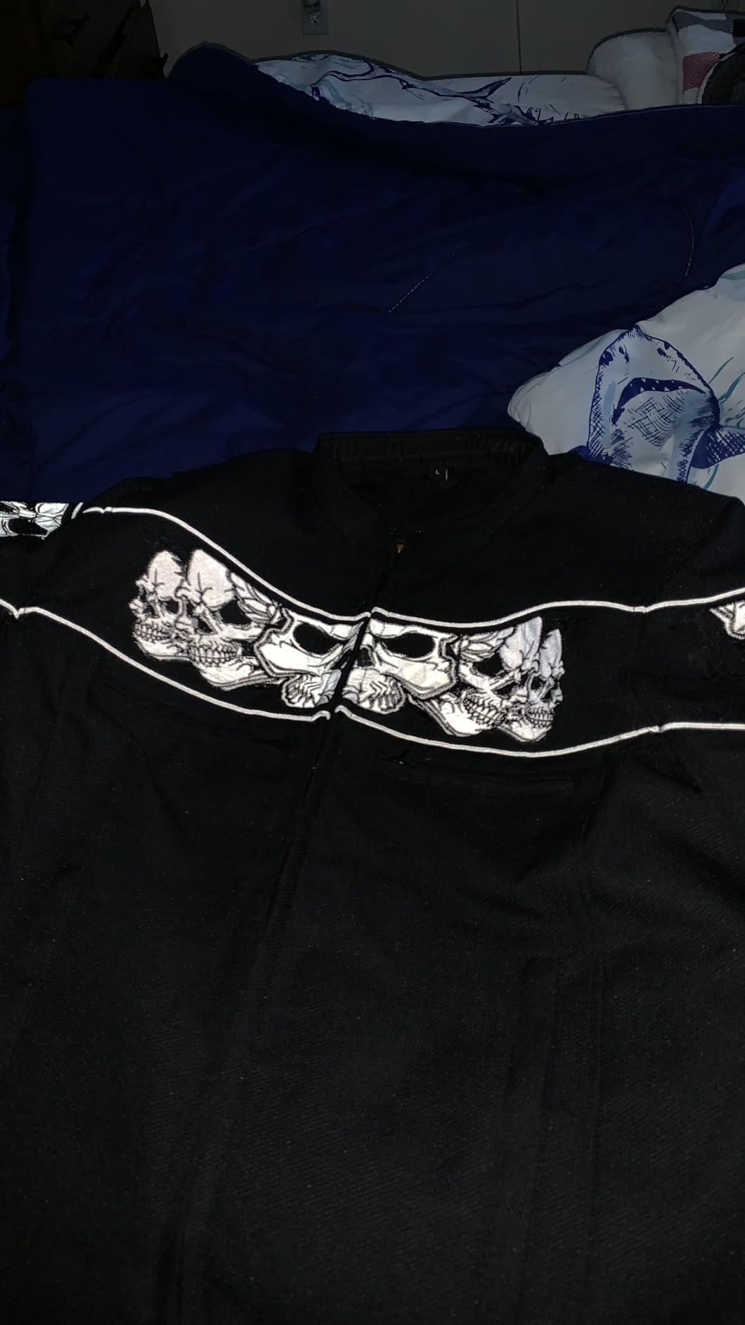 Milwaukee Leather MPM1730 Men's Black Padded Textile All Season Motorcycle Jacket w/Reflective Skulls Artwork customer photo 1