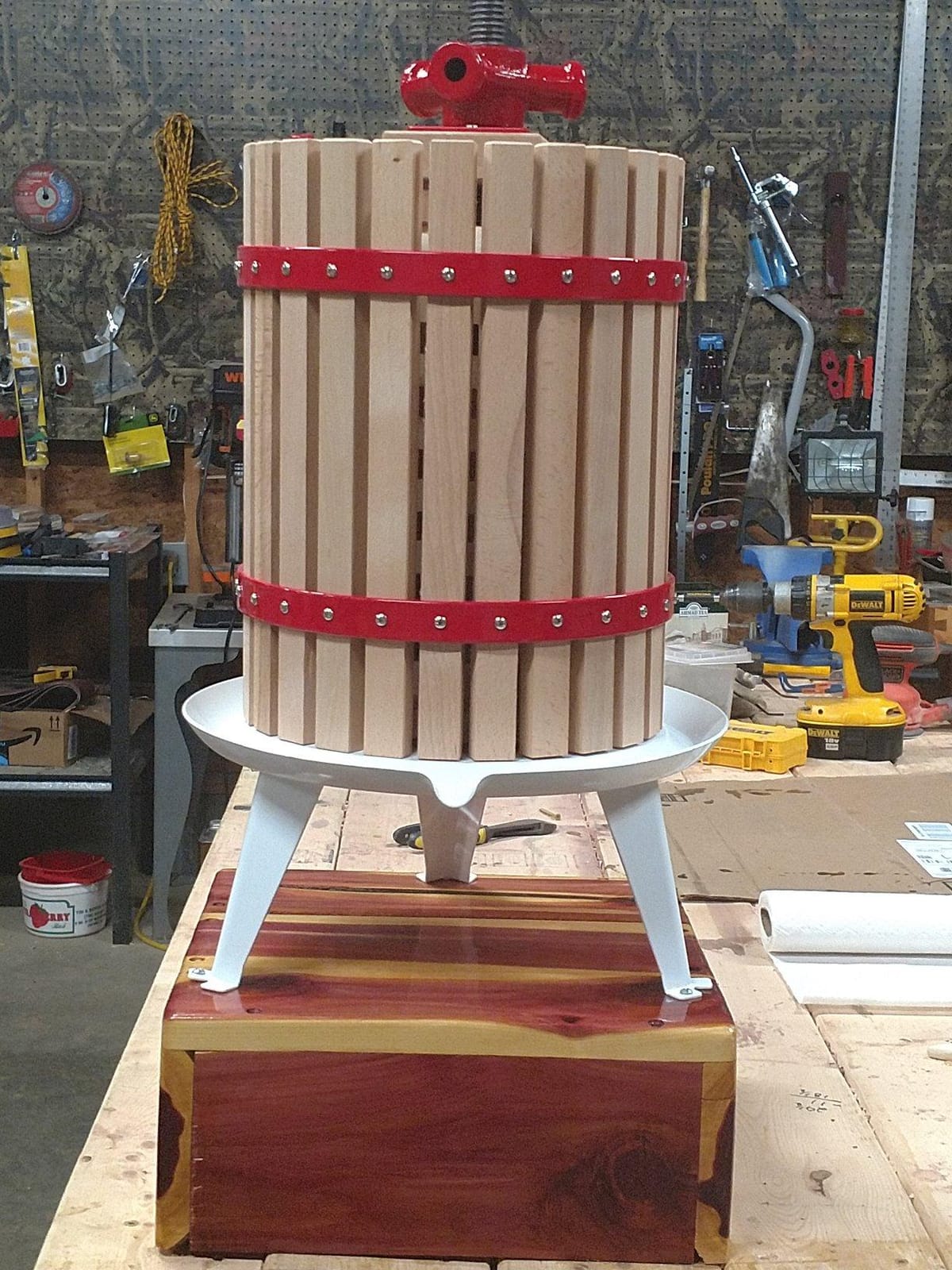 it's useful. 4.75 Gallon Solid Wood Basket Fruit, Cider and wine Press Old Fashioned Cast Iron Large Size customer photo 2