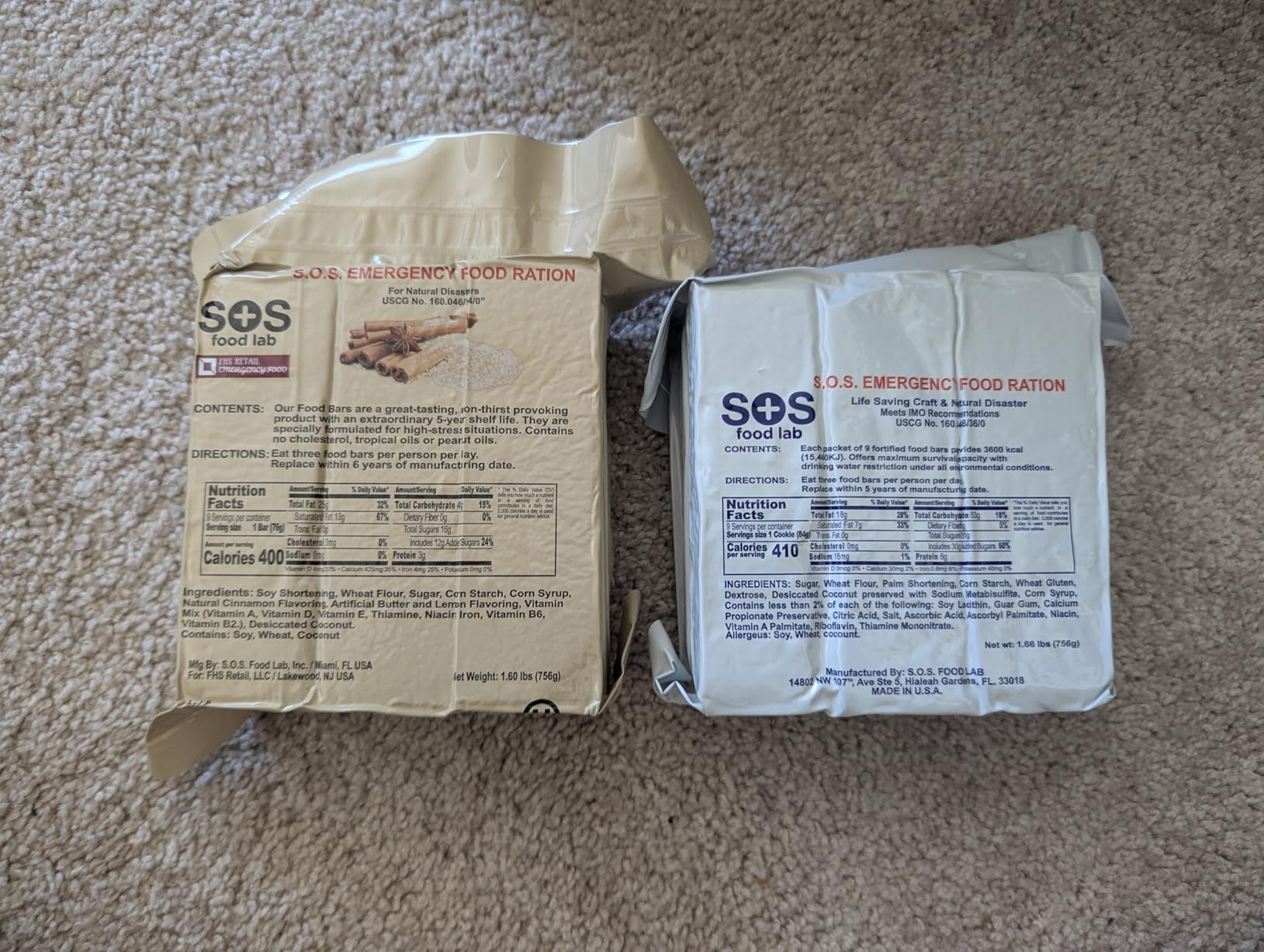 S.O.S. Rations Emergency 3600 Calorie Food Bar (Cinnamon + Coconut, 2 Pack) customer photo 1