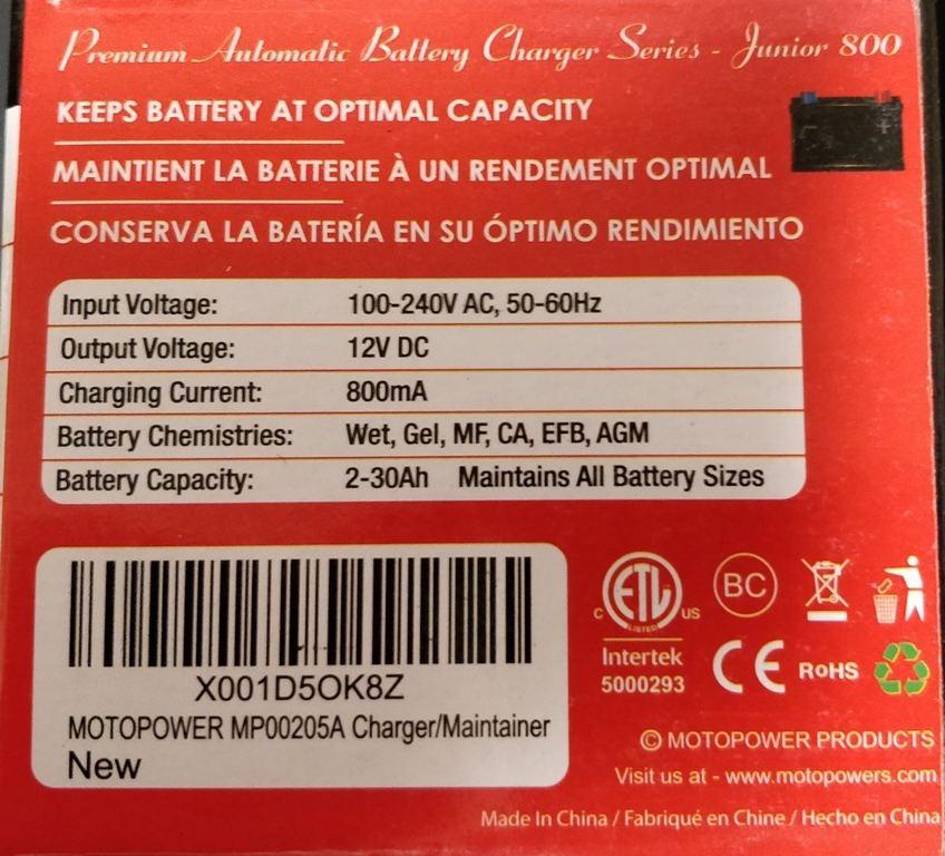 MOTOPOWER MP00205A 12V 800mA Automatic Battery Charger, Maintainer, Trickle and Desulfator customer photo 1
