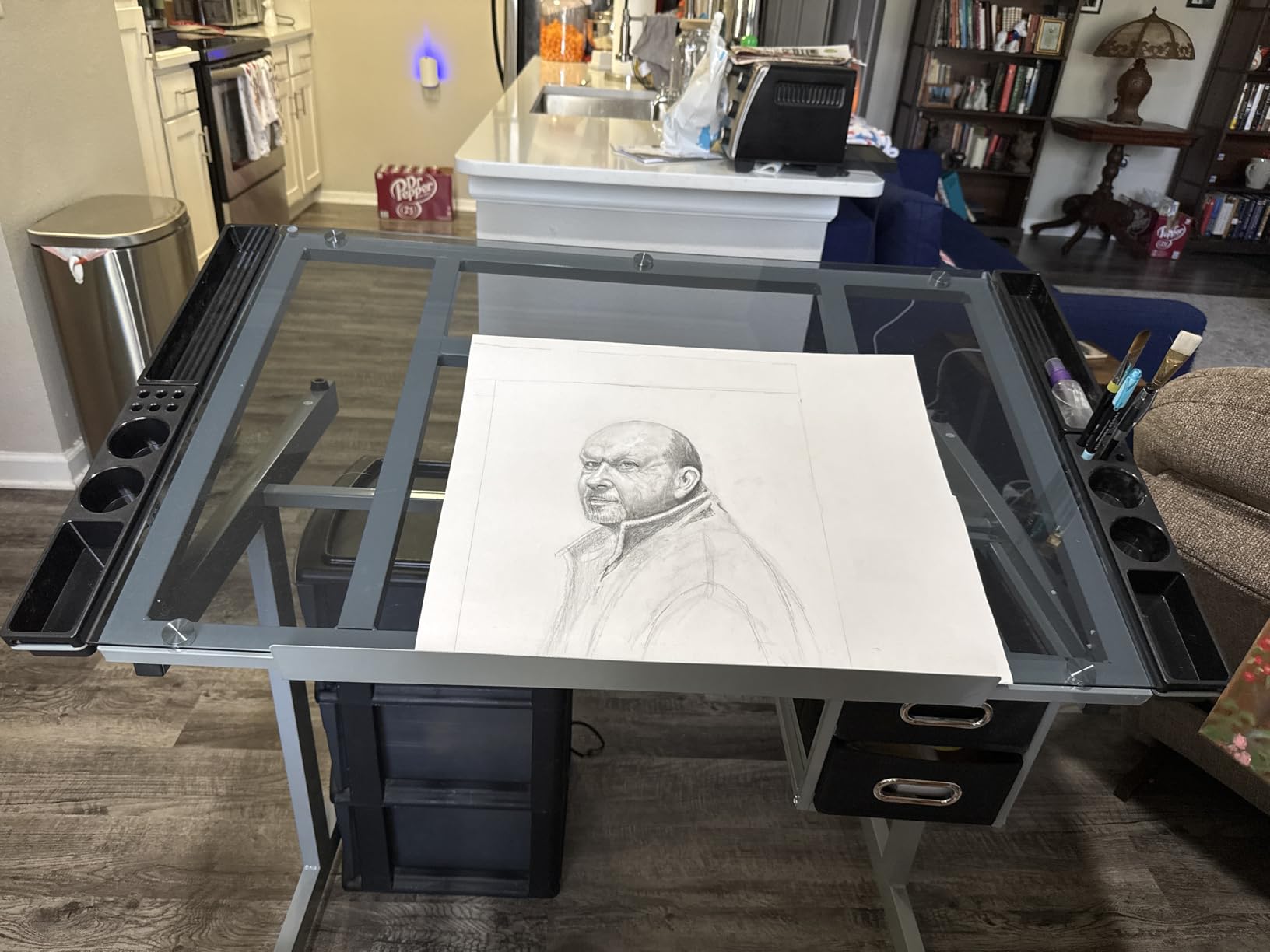 Yaheetech Glass Drafting Table with Storage, Adjustable Art Drawing Desk customer photo 2