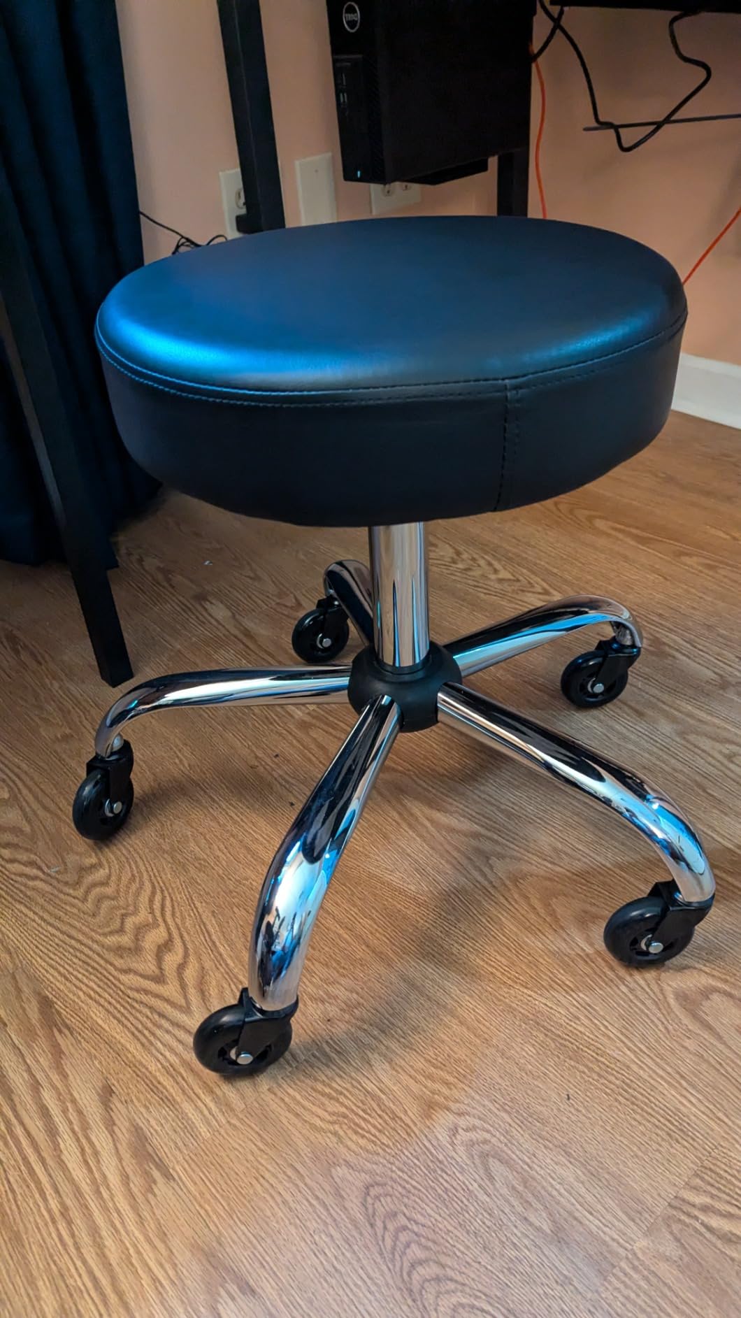 Amazon Basics Drafting Spa Bar Stool with Wheels, Height Adjustable Swivel Seat, Easy to Move, Black, 22.05