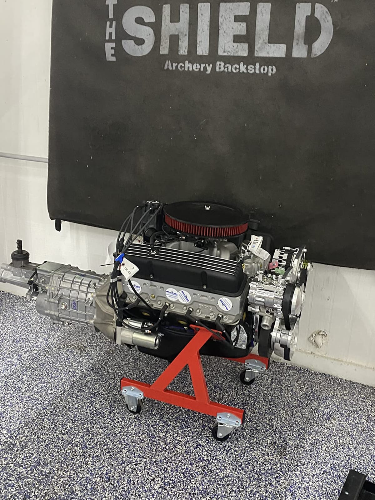 Red Rolling Engine Storage Stand with 3