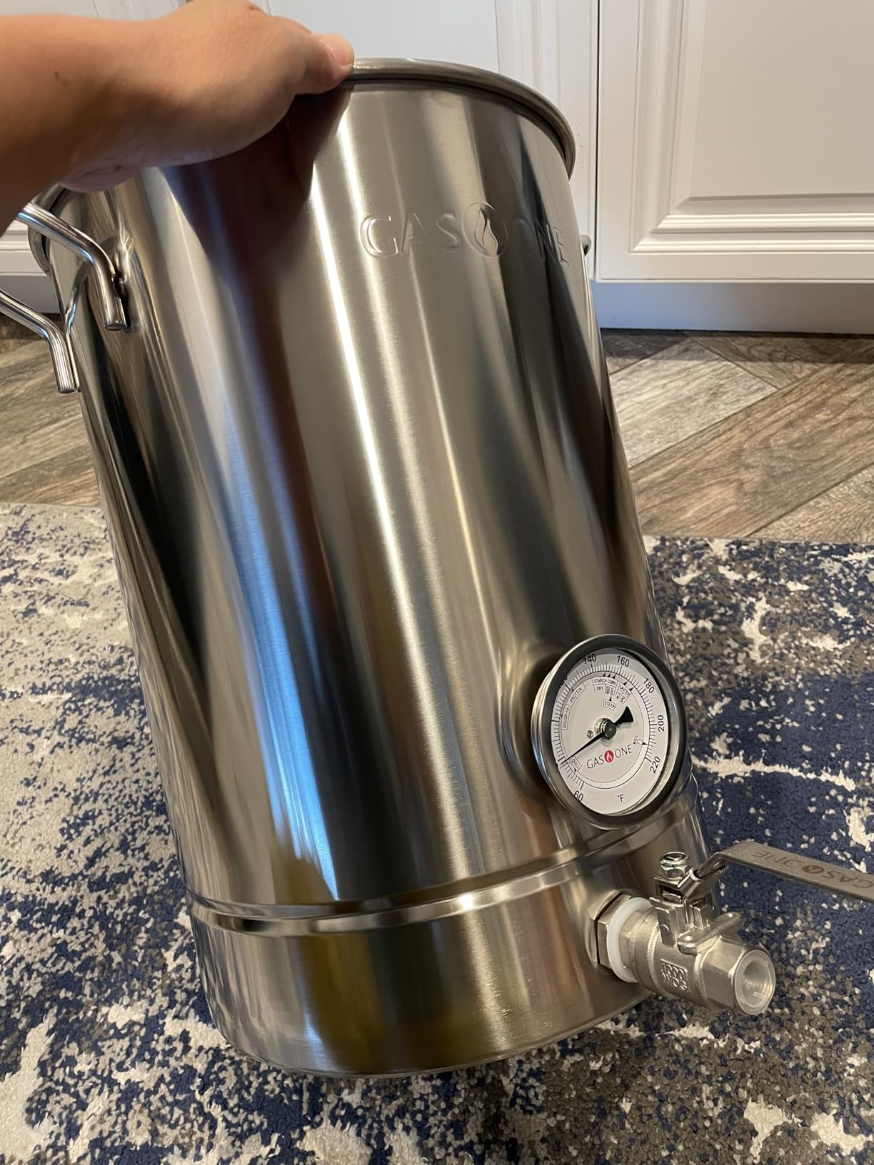 GasOne 8 Gallon Stainless Steel Home Brew Kettle Pot Pre Drilled 4 PC Set 32 Quart Tri Ply Bottom for Beer Brewing Includes Stainless Steel Lid, Thermometer, Ball Valve Spigot - Home Brewing Supplies customer photo 2