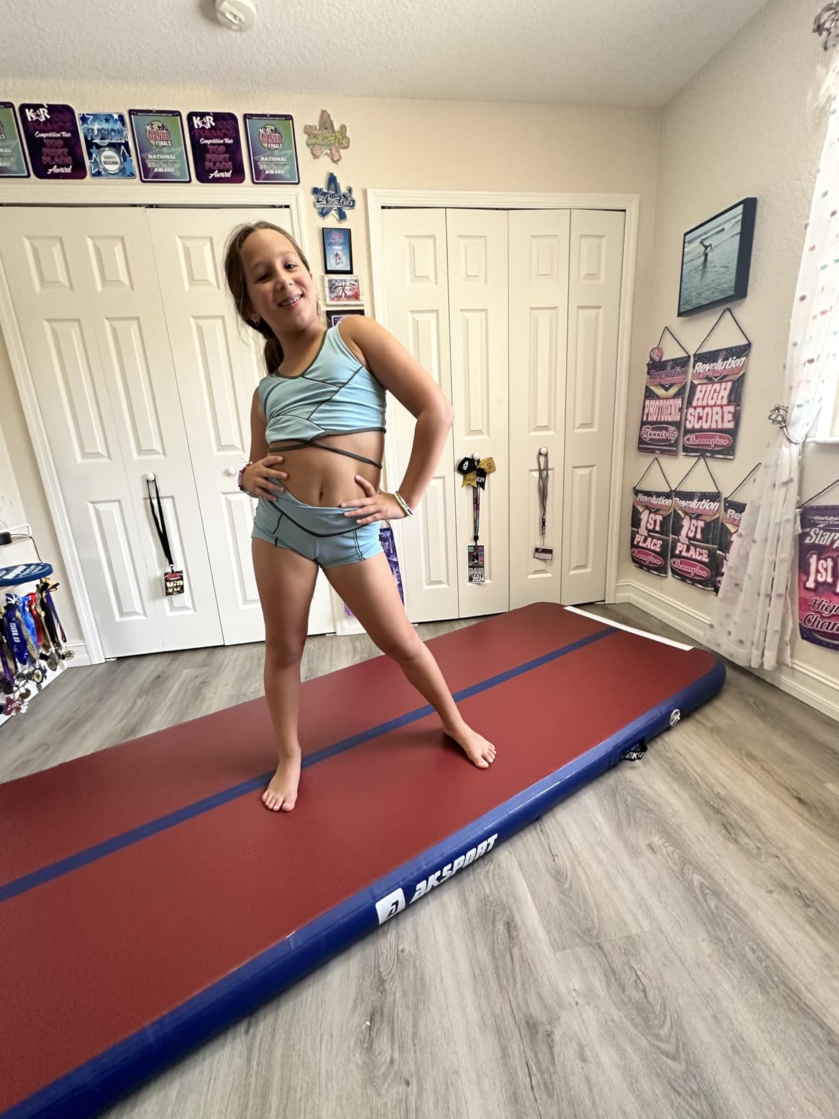 AKSPORT Inflatable Gymnatsics Mat Tumble Track 10ft 13ft 16ft 20ft 23ft Air Tumbling Mat with Air Pump for Home Use/Training/Cheerleading/Yoga customer photo 1