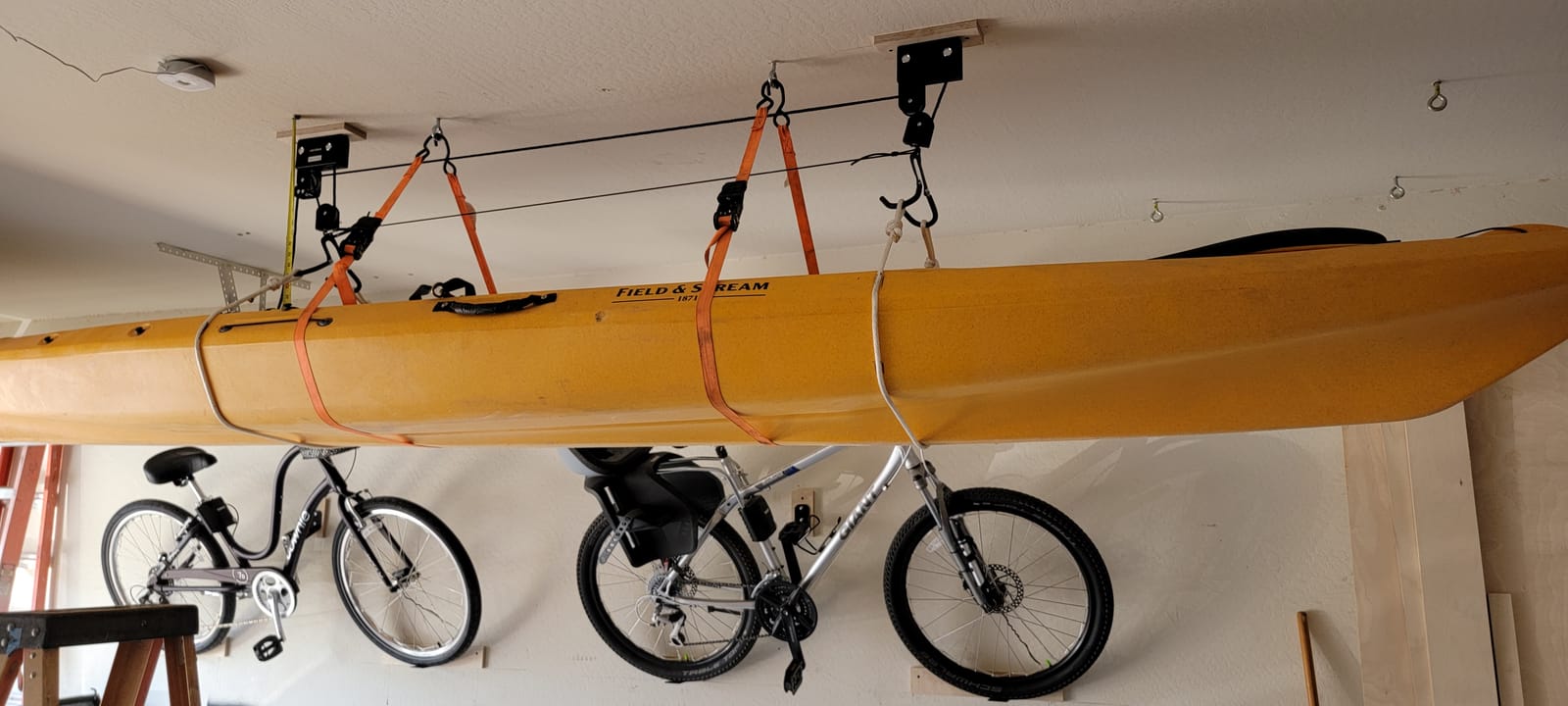 Kayak Hoist Lift, Hanging 2 Pulley System - 2-Pack Heavy Duty Garage Ceiling Mount 125 Pound Capacity Per Set - Bicycle, Paddleboard, Canoe and Ladder Storage Tool customer photo 2