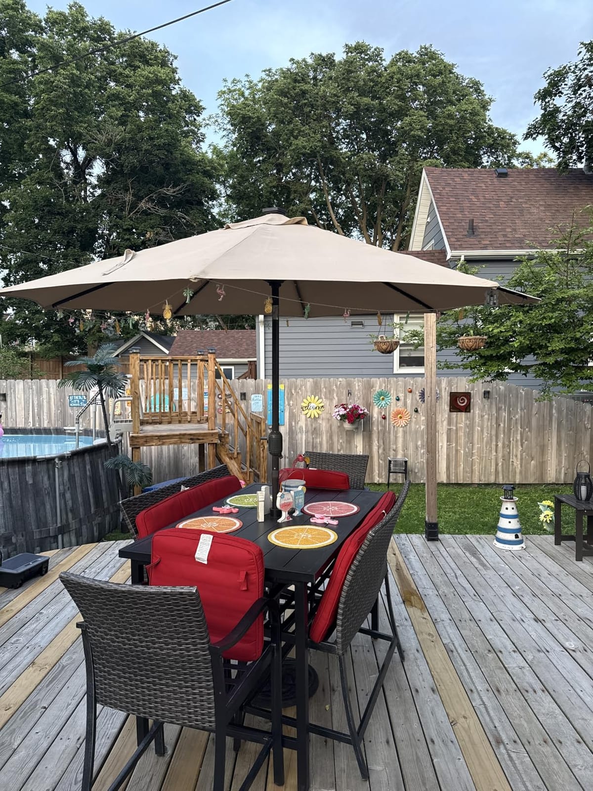 Blissun 9 ft Solar Umbrella, 32 LED Lighted Patio Umbrella, Table Market Umbrella, Outdoor Umbrella for Garden, Deck, Backyard, Pool and Beach (Red) customer photo 1