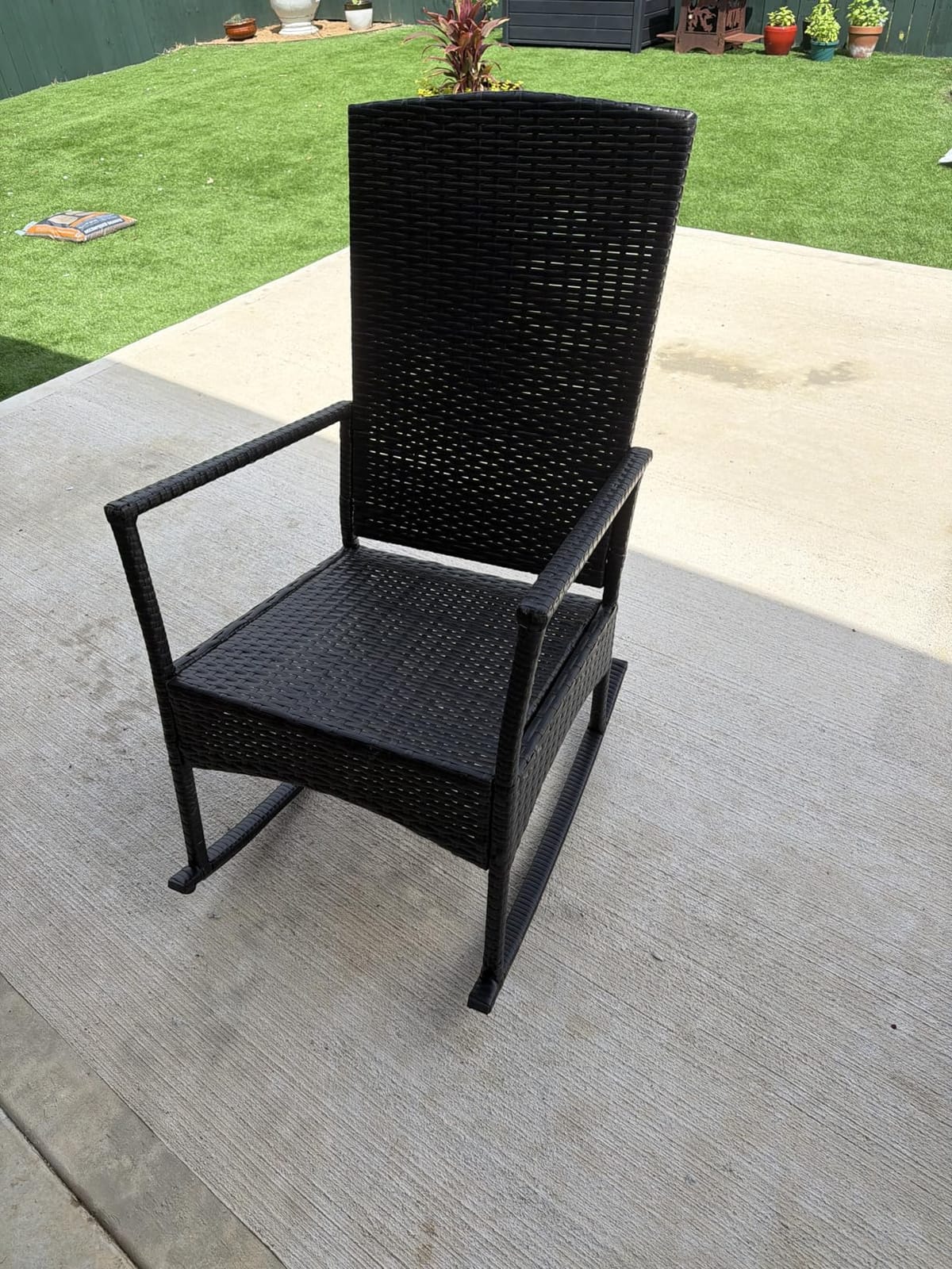 Outdoor HDPE Wicker Rocking Chair 3-Piece Patio Rattan Bistro Set 2 Rocker Armchair and Glass Coffee Side Table Furniture Washable Lacing Cushions, Khaki customer photo 2