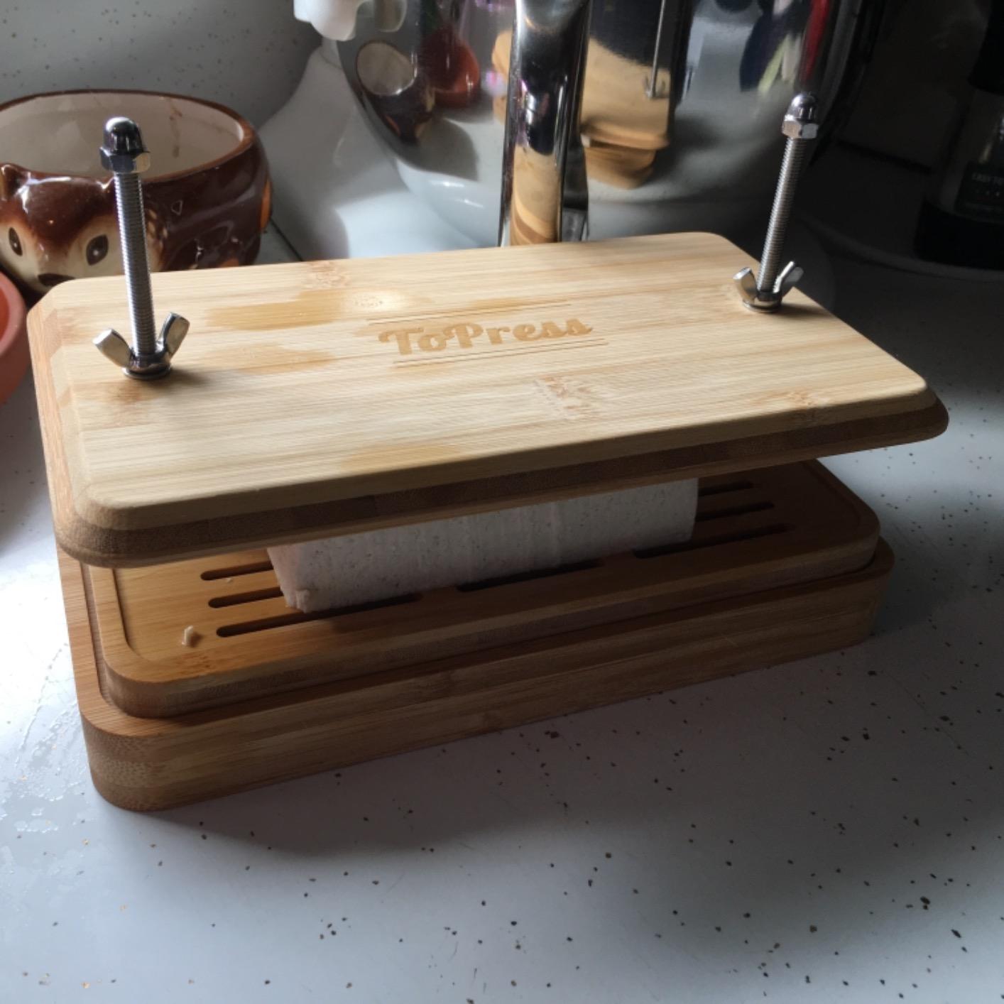 Bamboo Tofu Press, Built in Tofu Strainer and Drip Tray with Cheesecloth- Easily Remove Water from Tofu, Tofu Drainer, Fit for Tofu Size 16oz, Great Gift for Tofu Lover customer photo 1