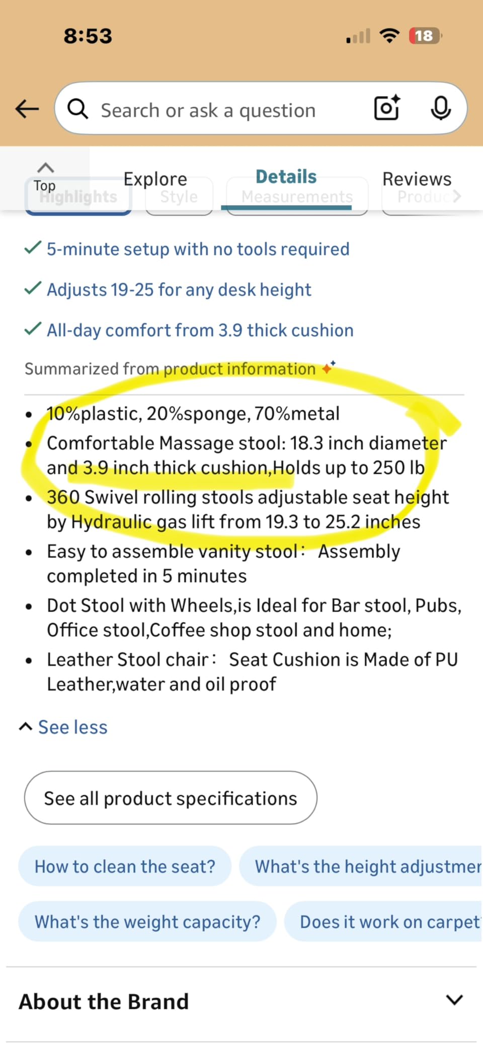 KKTONER Round Rolling Stool Chair PU Leather Height Adjustable Swivel Drafting Work SPA Shop Medical Salon Stools with Wheels Office Chair Small (Black) customer photo 1
