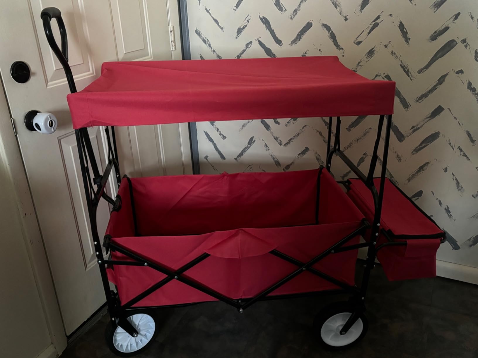 Best Choice Products Collapsible Folding Outdoor Utility Wagon with Canopy Garden Cart for Beach, Picnic, Camping, Tailgates w/Removable Canopy, Detachable Pockets, 150lb Weight Capacity - Blue customer photo 1
