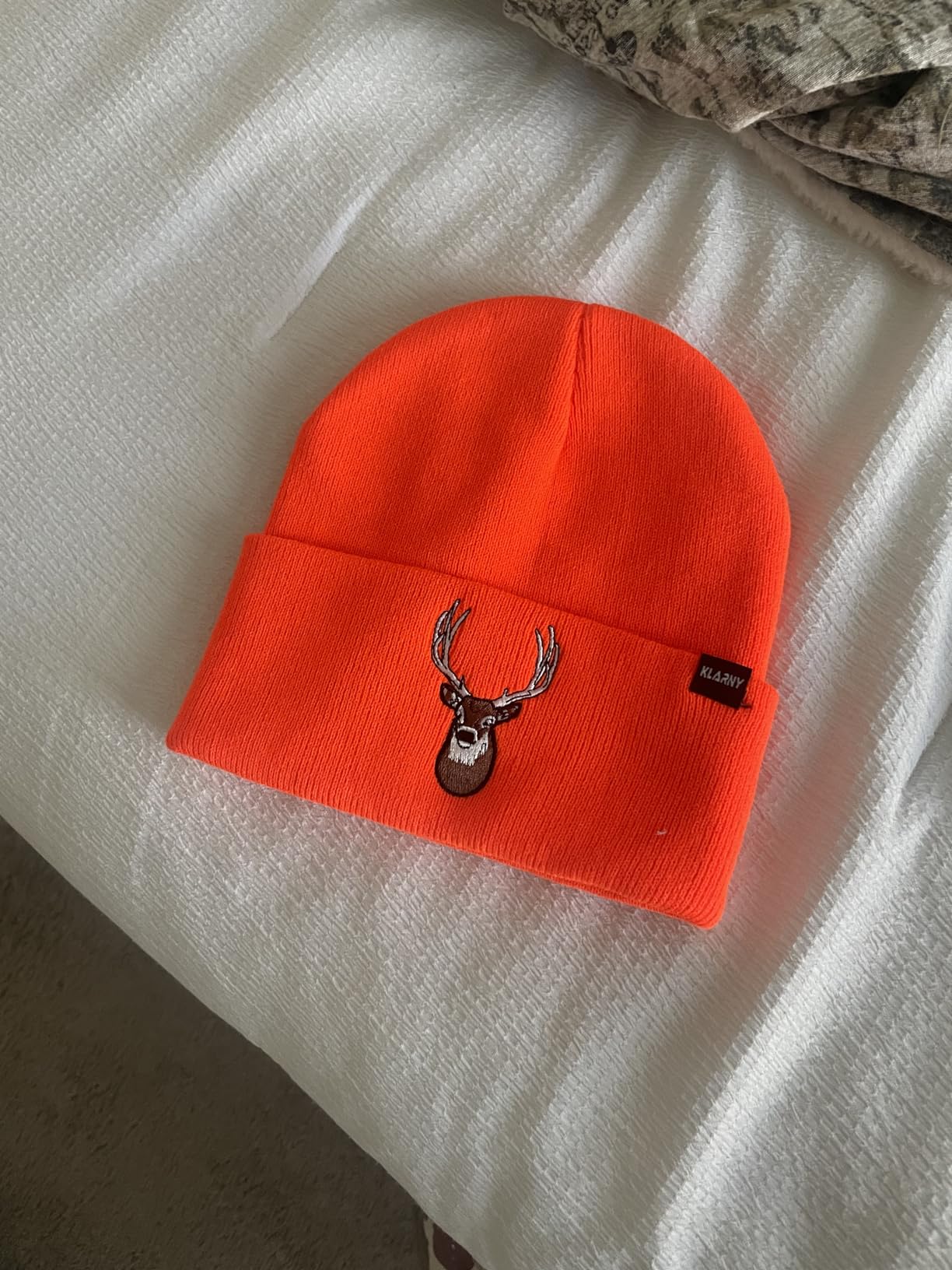Blaze Orange Deer Hunting Hat, Stretchy Knit Hunting Beanie, One Size customer photo 2
