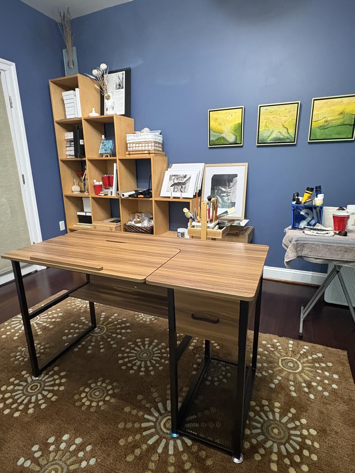 Tribesigns Drafting Table with Storage Drawers, Drawing Computer Desk Artist Craft Table Painting Desk Workstation with Shelves and Tiltable Tabletop for Students, Home Office customer photo 2