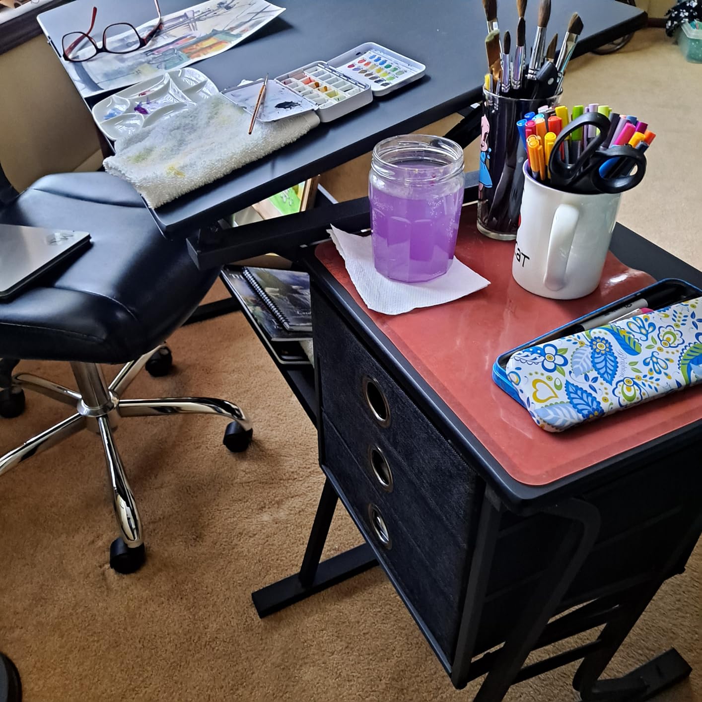 Yaheetech Tilting Drafting Table Art Craft Desk with Stool, Drawers, Black customer photo 1