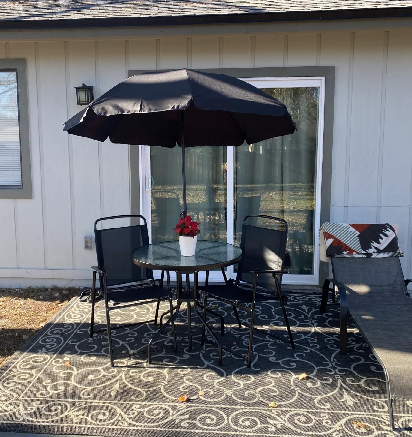 Vongrasig 6 Piece Folding Patio Dining Set,Small Metal Outdoor Garden Patio Table and Chair Set w/Umbrella for Lawn,Deck,Backyard,Black customer photo 2