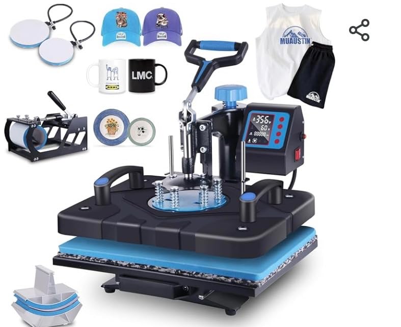 HORGELU Upgraded 5 in 1 Heat Press Machine 12x15 Inch Heat Transfer Machine 360-Degree Swing Away Multifunction Digital Sublimation Combo Heat Press for T Shirt Mug Hat Plate 110V Black Blue customer photo 1