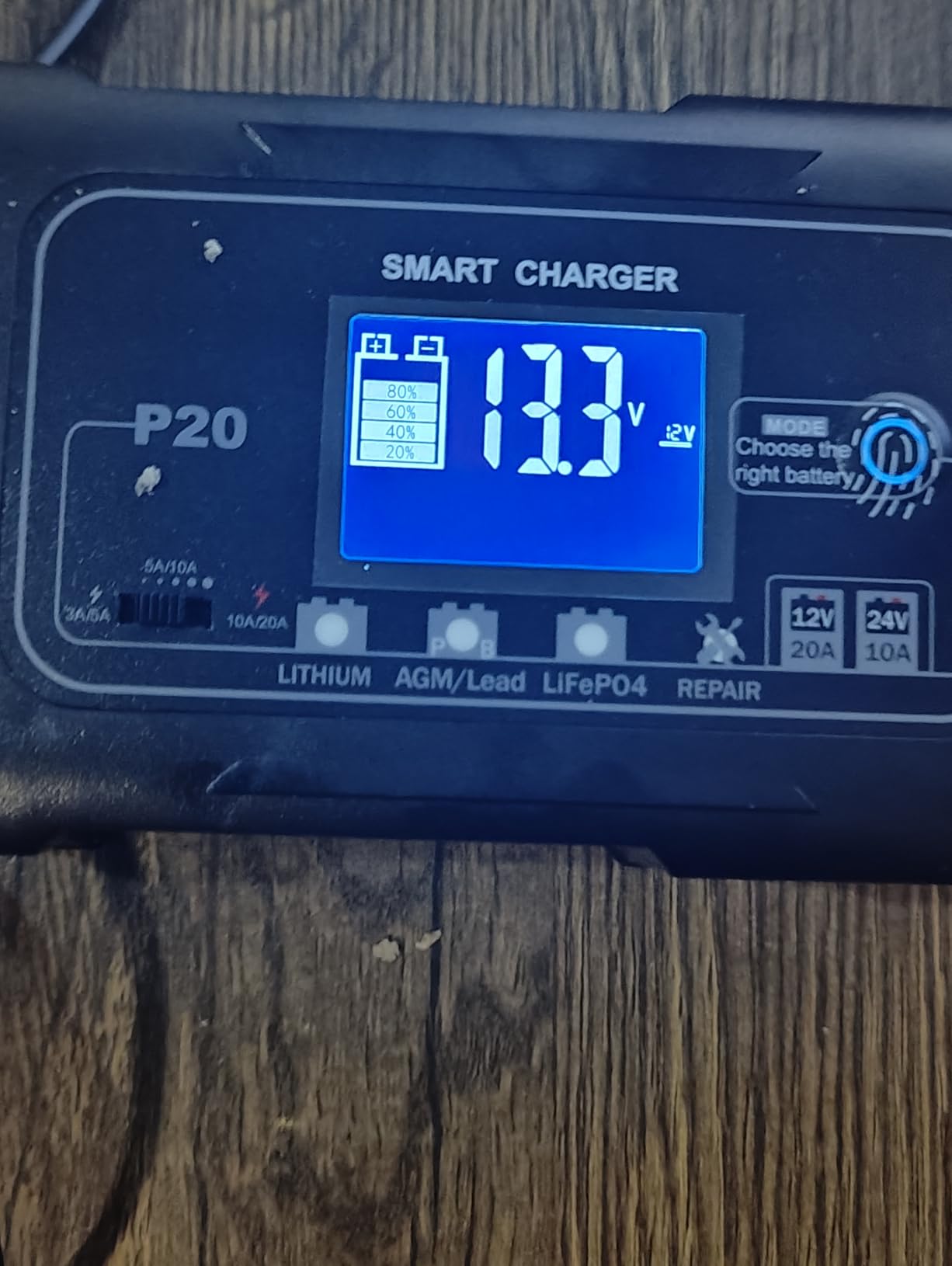 20-Amp Smart Battery Charger,Lithium,LiFePO4,Lead-Acid(AGM/Gel/SLA..) Car Battery Charger,Trickle Charger, Maintainer/deep Cycle Charger,12V/20A and 24V/10A,for Boat,Motorcycle,Lawn Mower,Golf cart.. customer photo 1