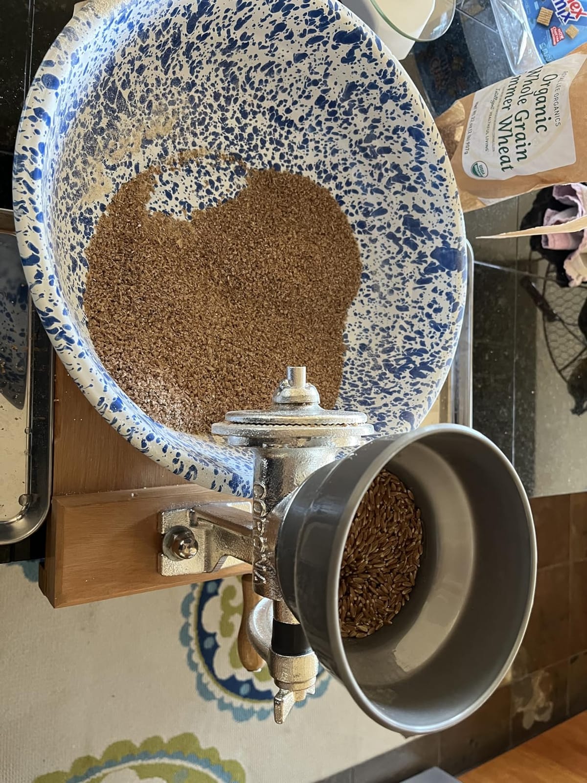 Corona Manual Grain Mill with Wooden Base, Cast Iron Hand Crank Grain Grinder for Corn, Rice, Wheat, Chickpeas & Grains, Food-Safe Tin Coating customer photo 1