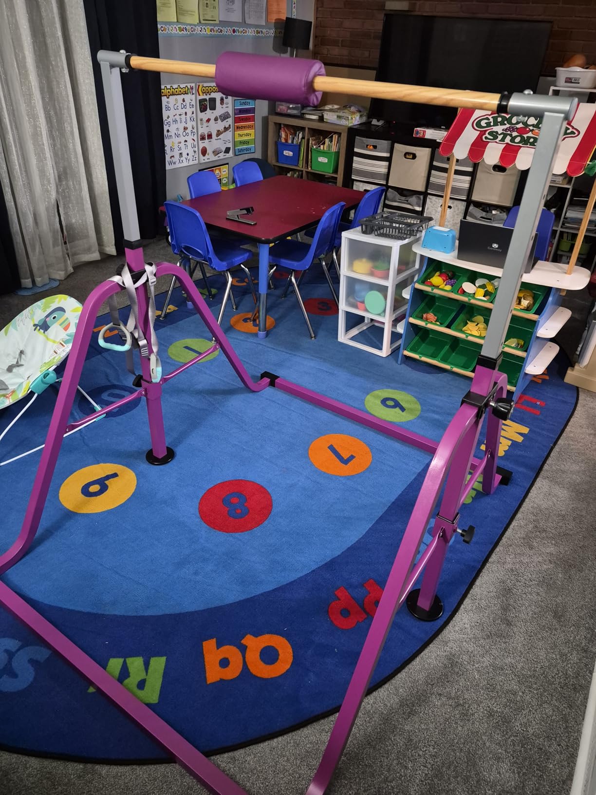 Foldable Gymnastics Kip Bar with Rings & Bar Pad, 3 FT–5 FT Adjustable Horizontal Bar for Kids, 7-Level Height, 300 LBS Weight Capacity, Indoor Home Gym Equipment customer photo 2