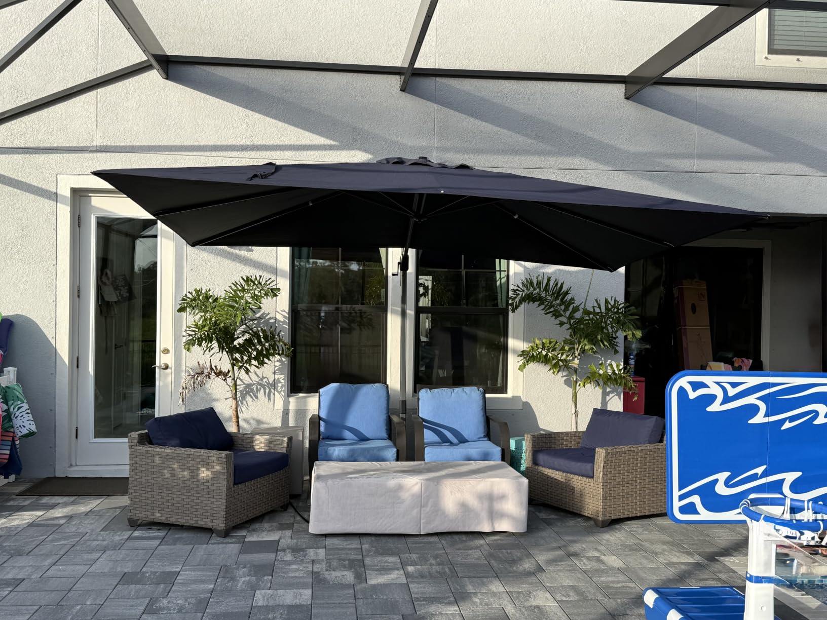 PURPLE LEAF Patio Umbrella with Base 9' x 11.5' 360° Rotation Control Beige customer photo 1