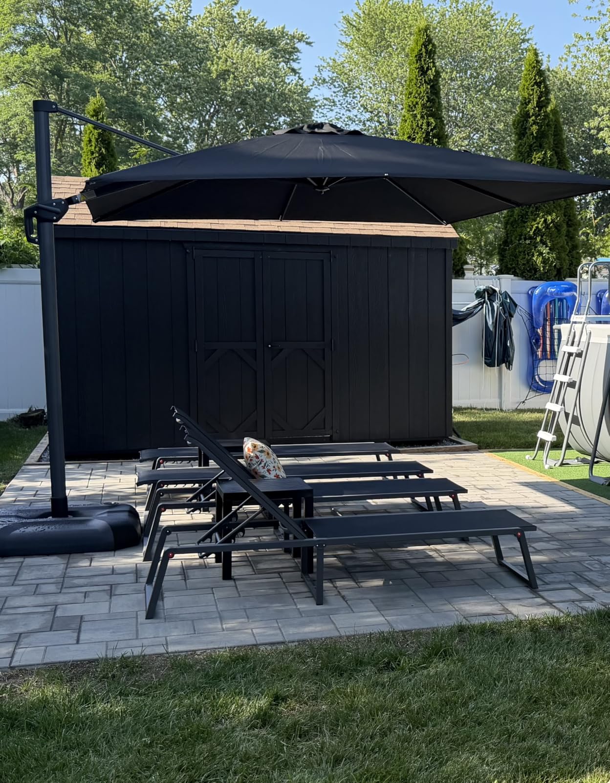 PURPLE LEAF Patio Umbrella with Base 9' x 11.5' 360° Rotation Control Beige customer photo 2