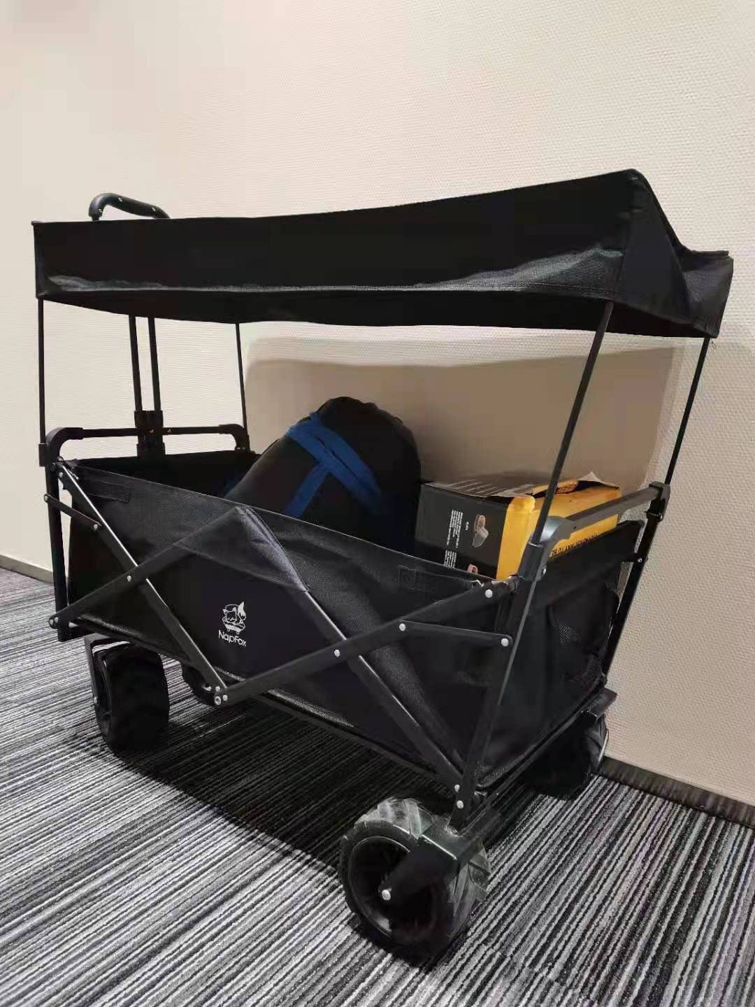 Collapsible Folding Wagon Cart with Removable Canopy, Heavy Duty 250lbs Utility Cart, 4