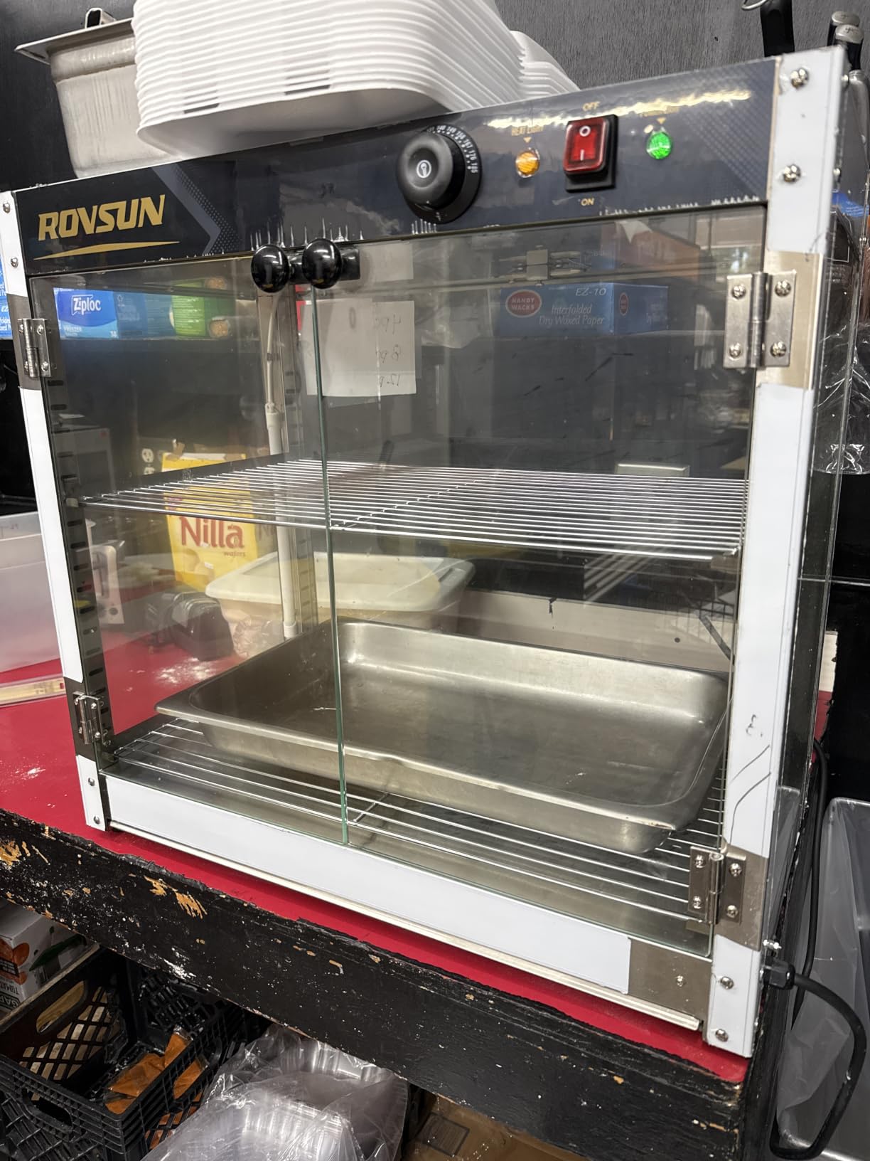 ROVSUN 2-Tier Food Warmer Pizza Warmer, Commercial Food Warmer Display with LED Lighting Removable Shelves Glass Door, Electric Countertop Food Warmer for Buffet Restaurant 110V 800W customer photo 1