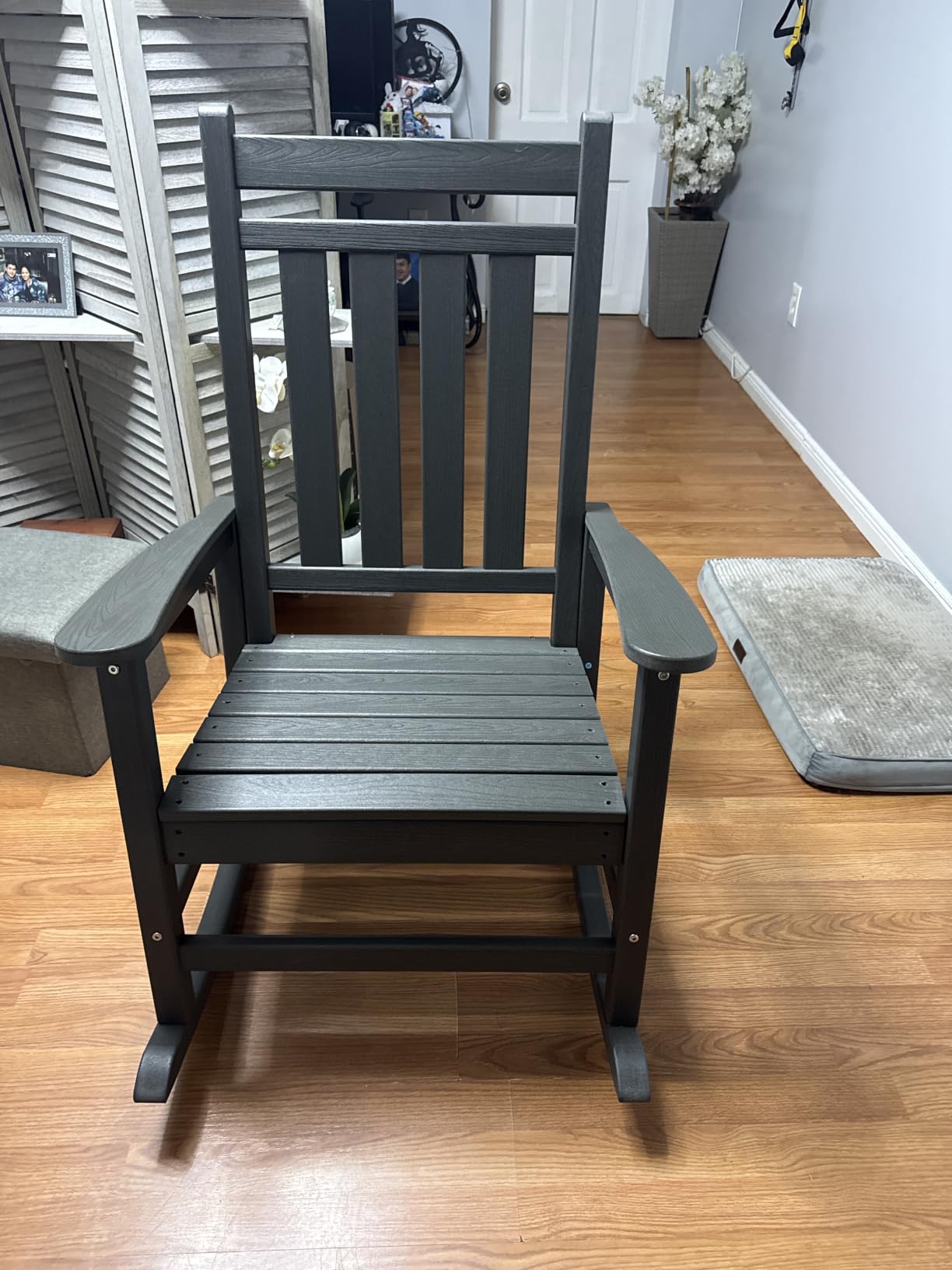 SERWALL Outdoor Rocking Chair Set of 2, HDPE Rocking Chair for Adult, Grey customer photo 2
